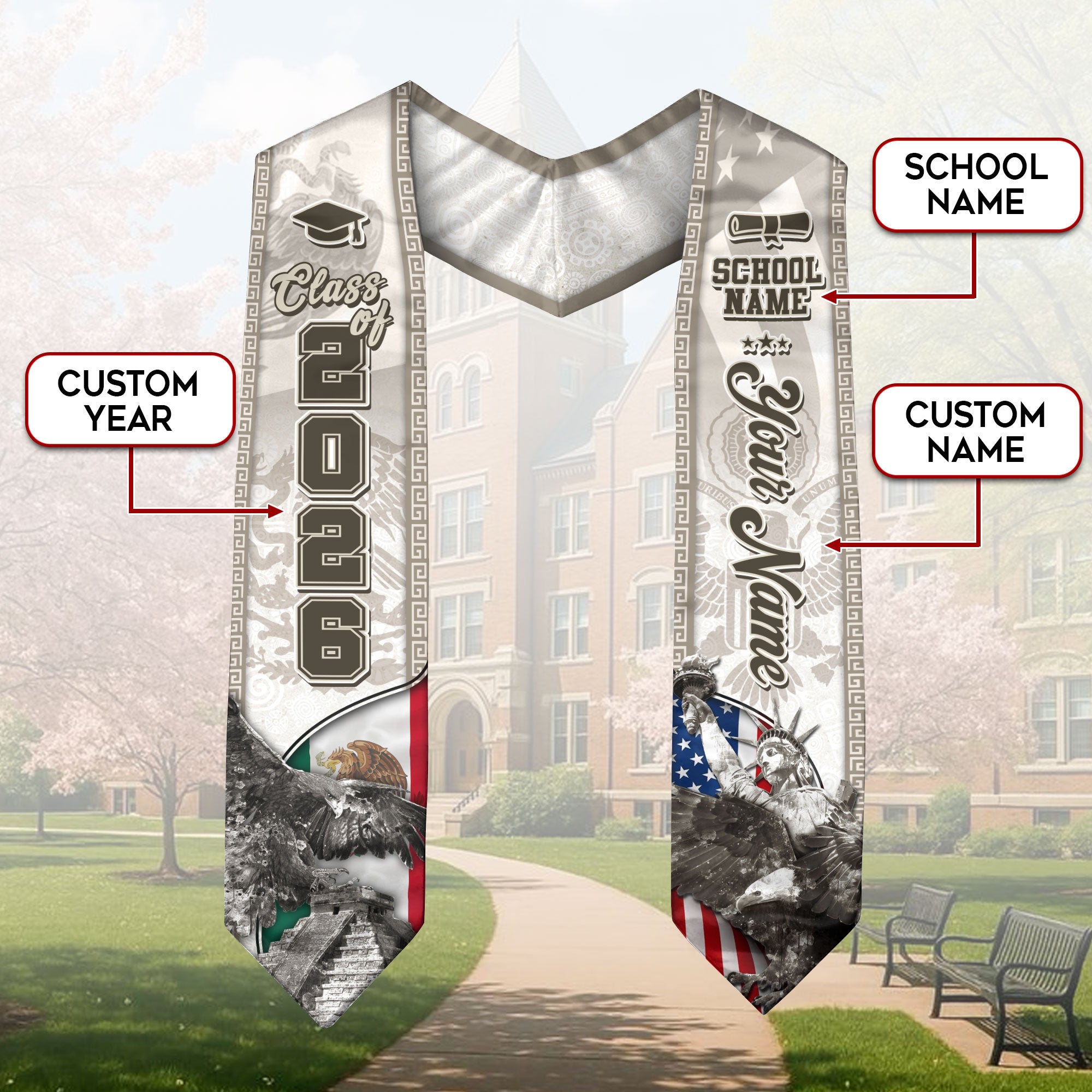 Mexican Graduation Sash 2026, Mexican Stole, Mexico Graduation Stole, Mexican American Flag