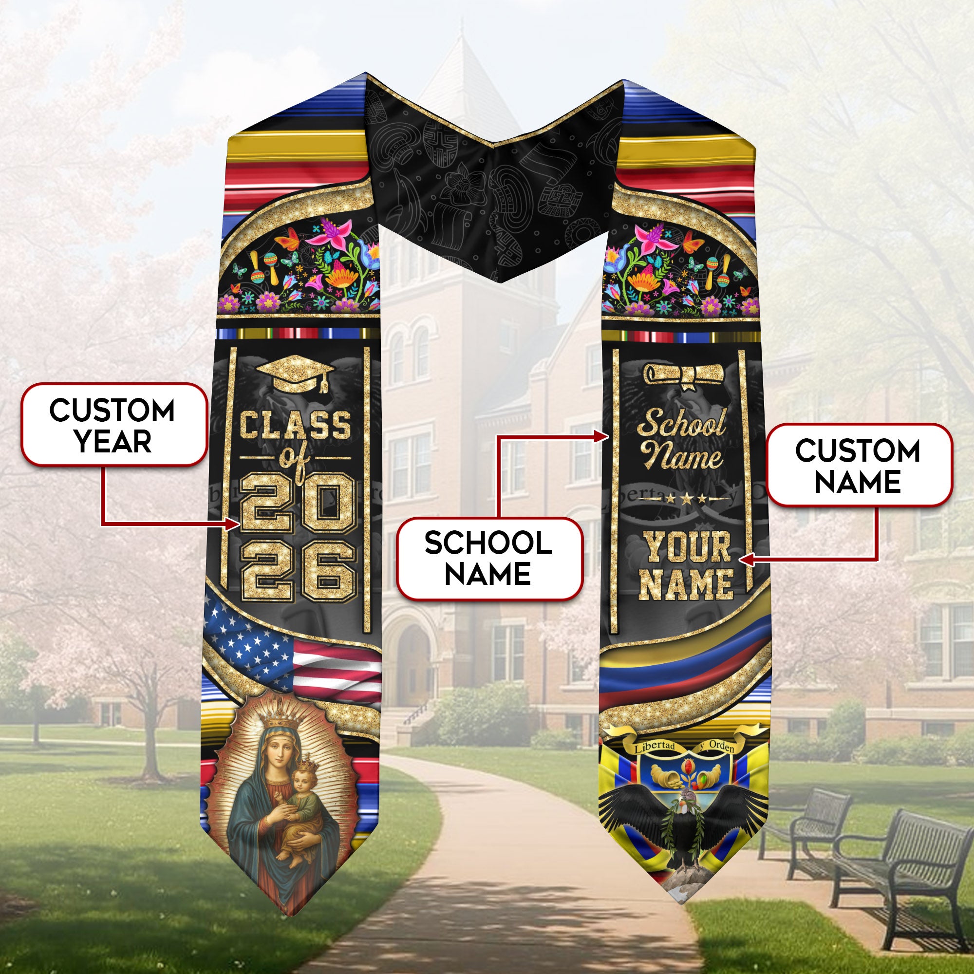 Class of 2026 Colombia Graduation Stole, Colombian Flag Sash Stole, Bespoke Touch