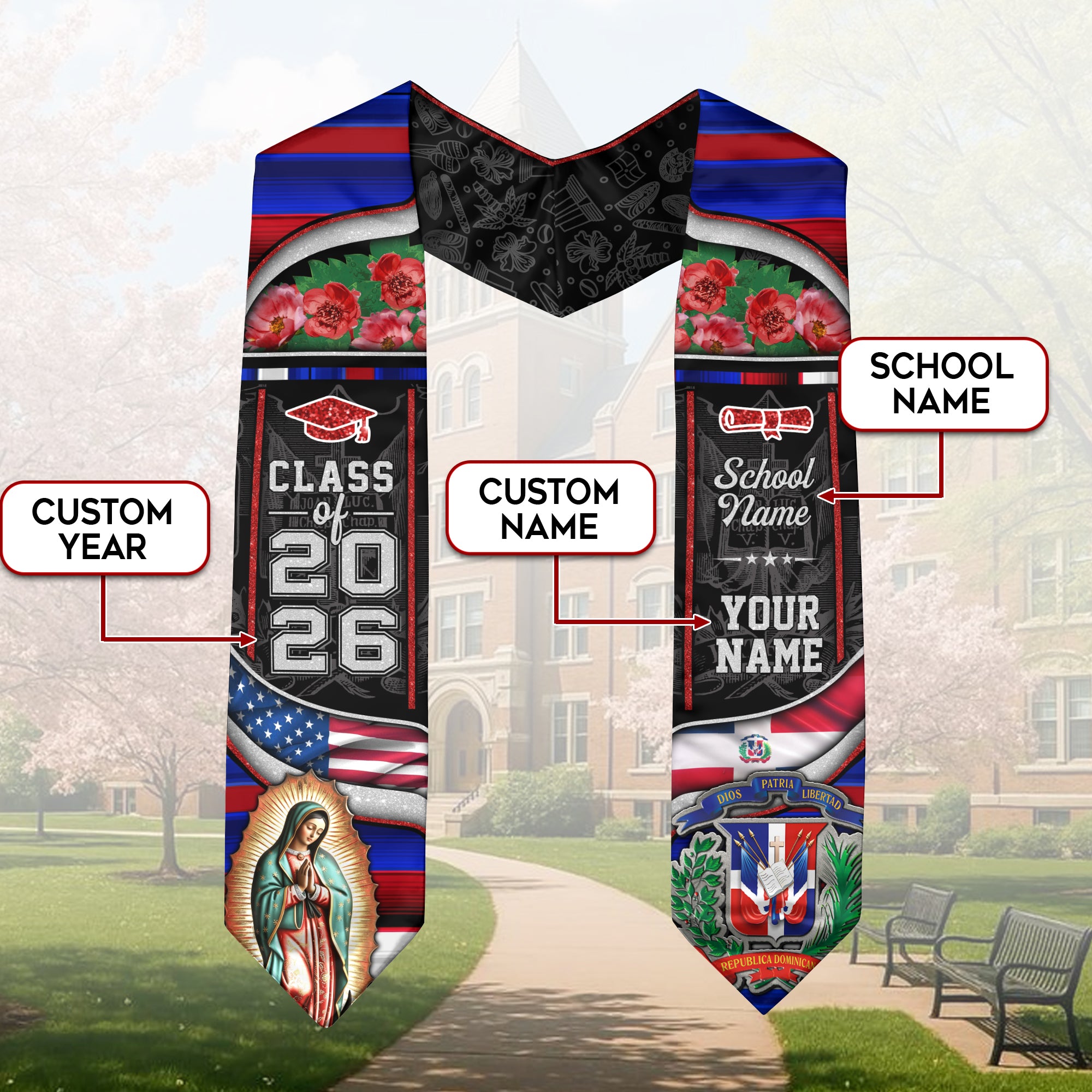 Dominican Graduation Stole 2026, Dominican Flag Sash, Personalized Touch for Graduates