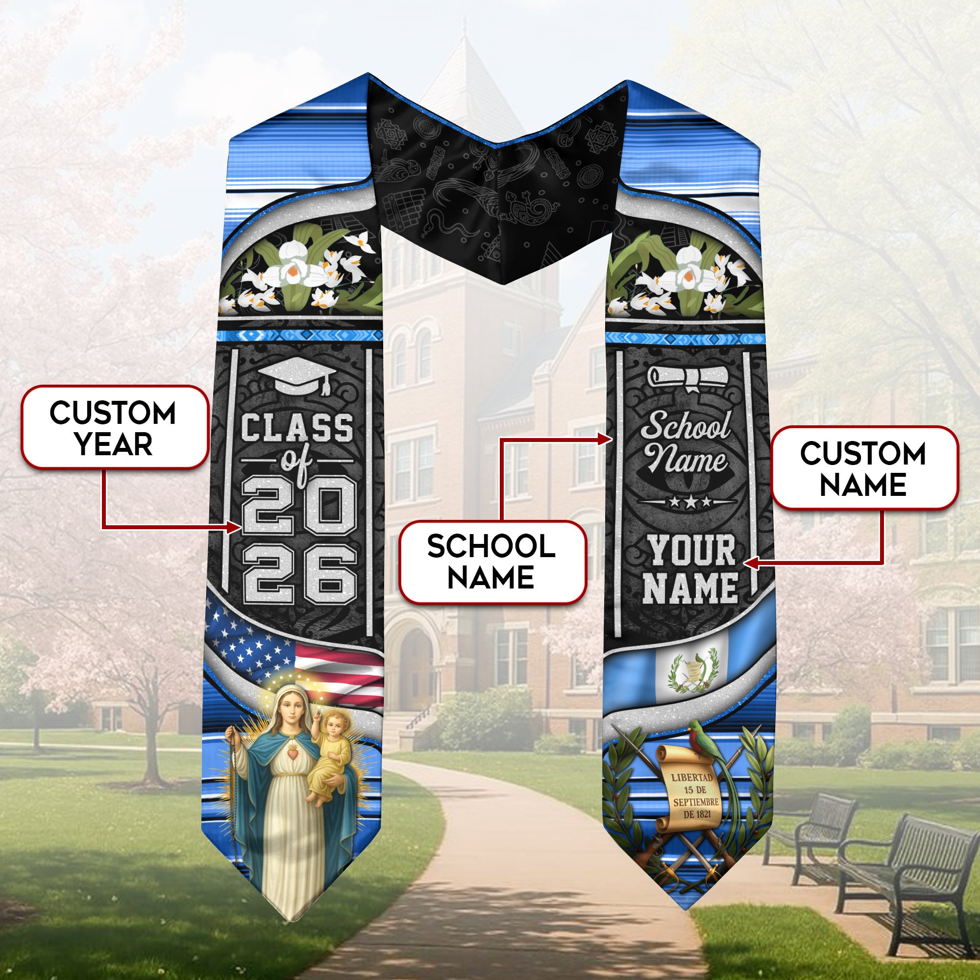 Class of 2026 Guatemala Graduation Stole, Guatemalan Flag Sash Stole, Bespoke Touch