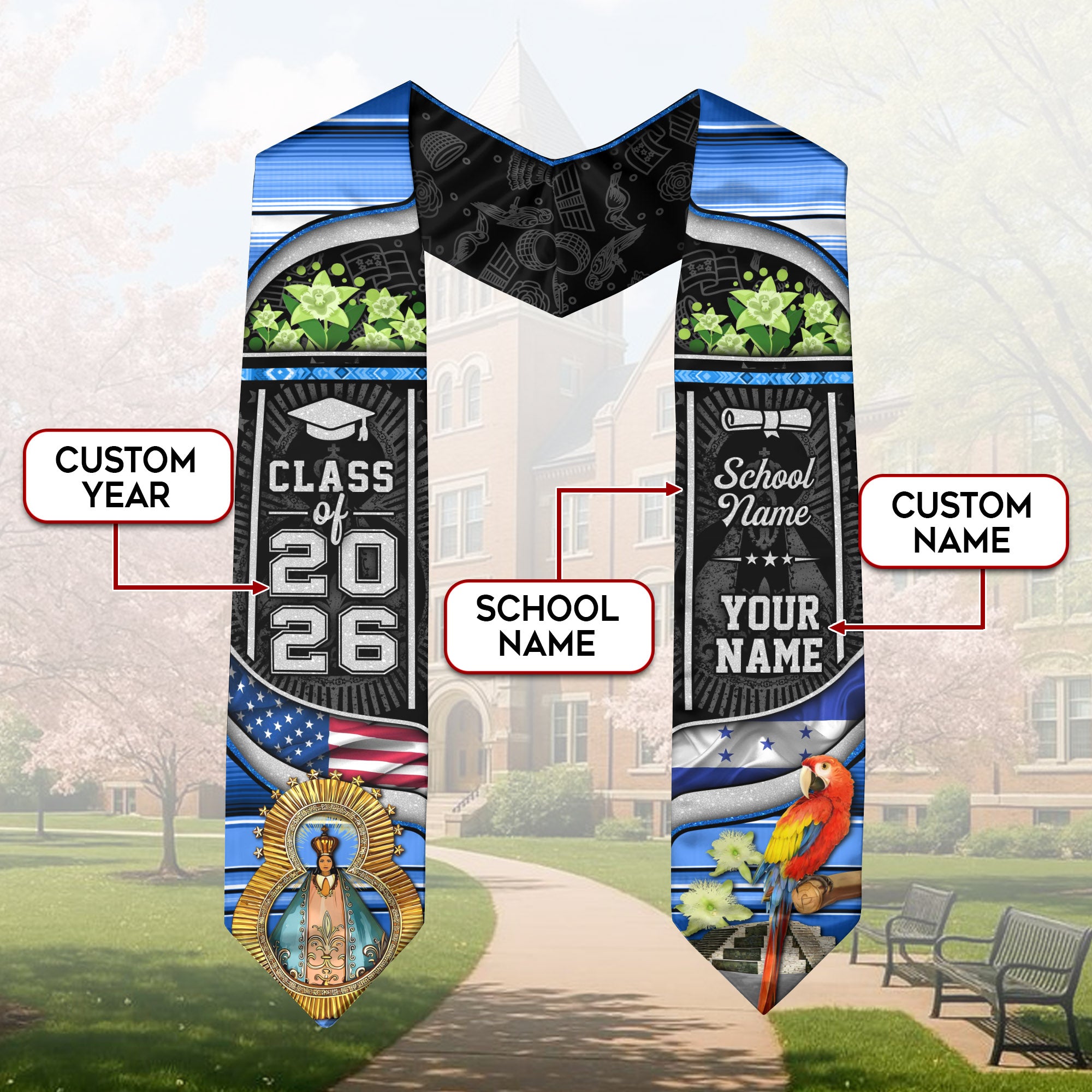 Class of 2026 Honduras Graduation Stole, Honduran Flag Sash Stole, Bespoke Touch