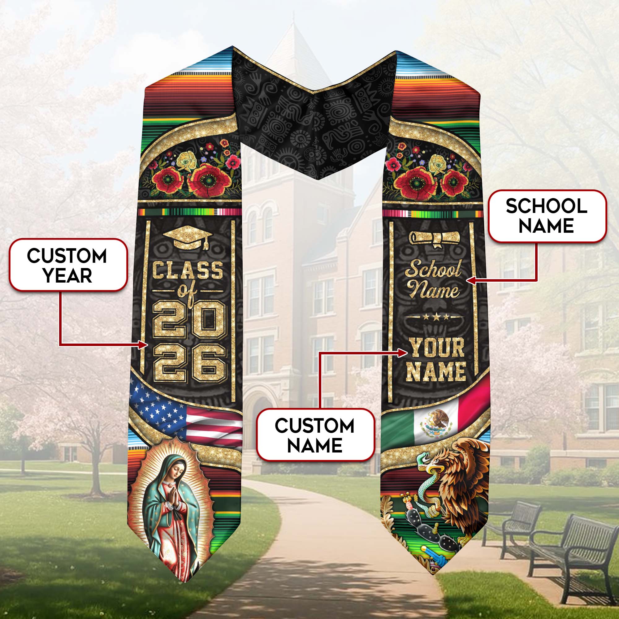 Mexican Stole 2026, Mexico Graduation Stole, Mexican Graduation Sash, Mexican American Flag