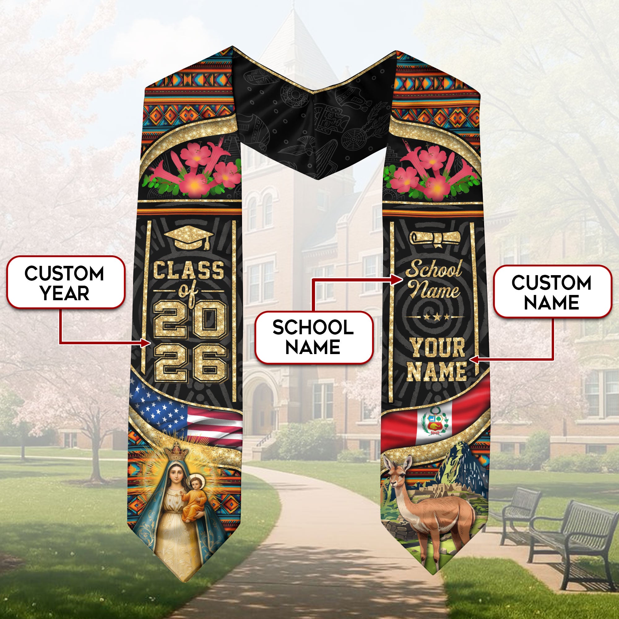 Class of 2026 Peru Graduation Stole, Peruvian Flag Sash Stole, Bespoke Touch 2026