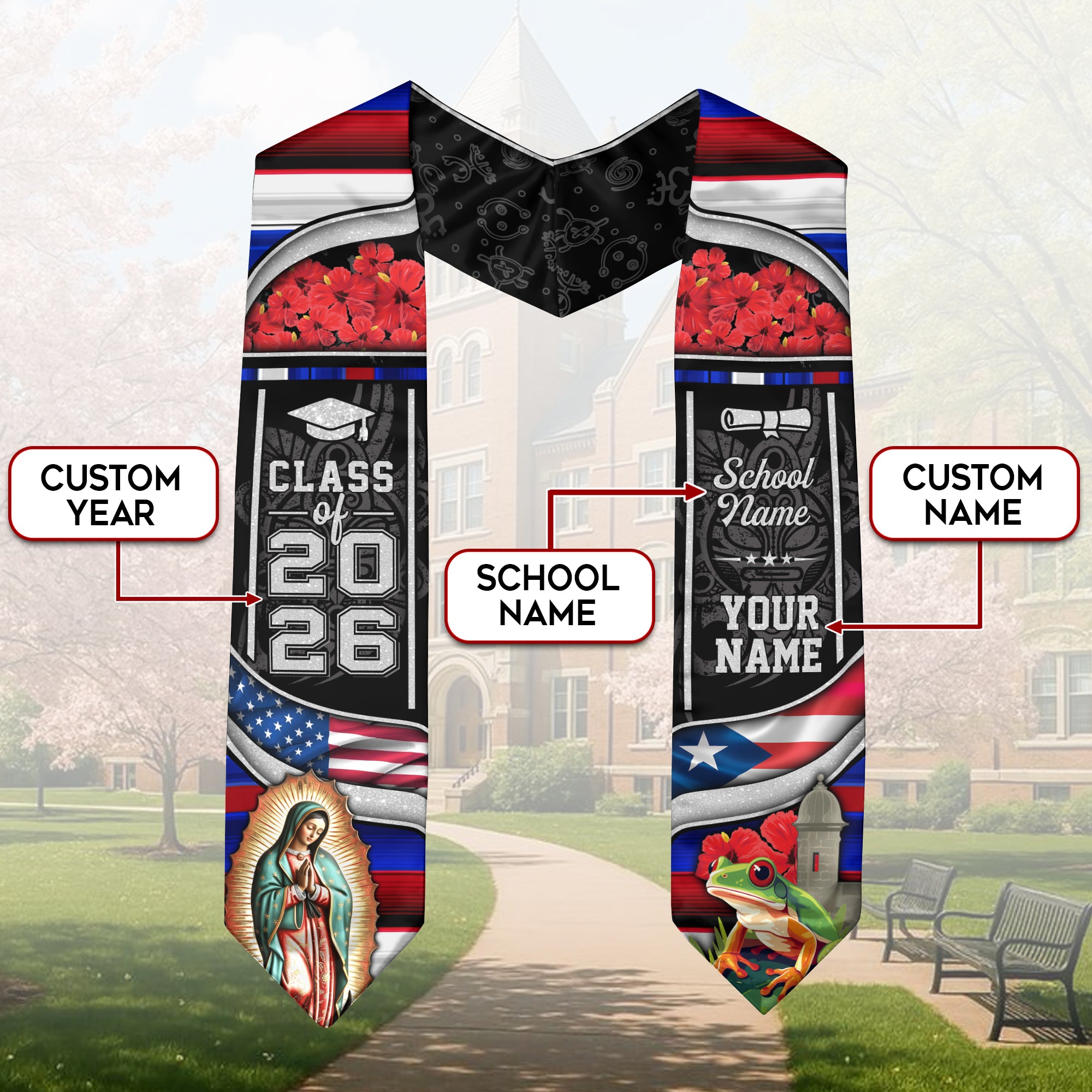 Puerto Rican Graduation Stole 2026, Puerto Rico Flag Sash, Personalized Touch for 2026