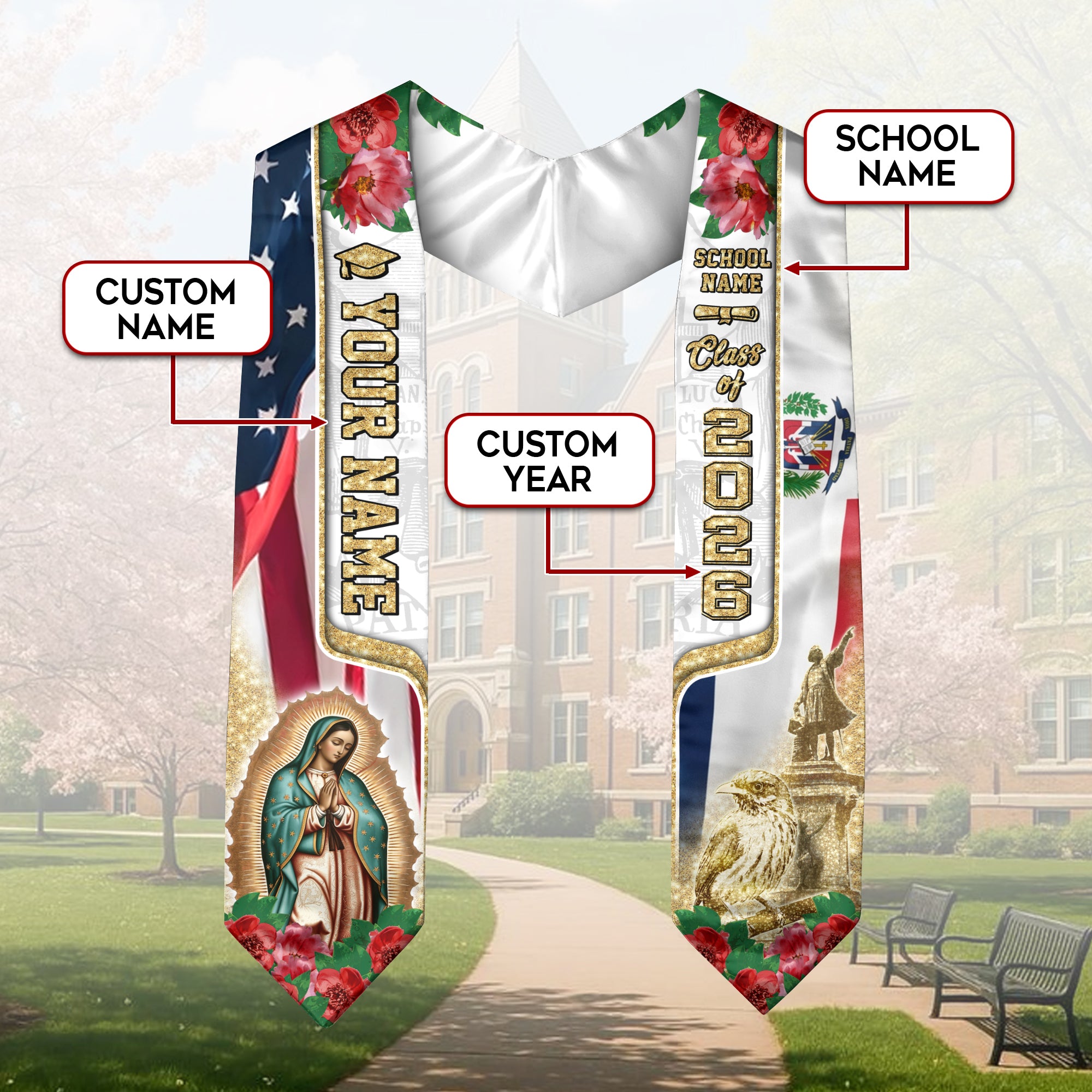 Dominican Graduation Sash 2026, Dominican Flag Stole, Tailor-Made Detail for Grads