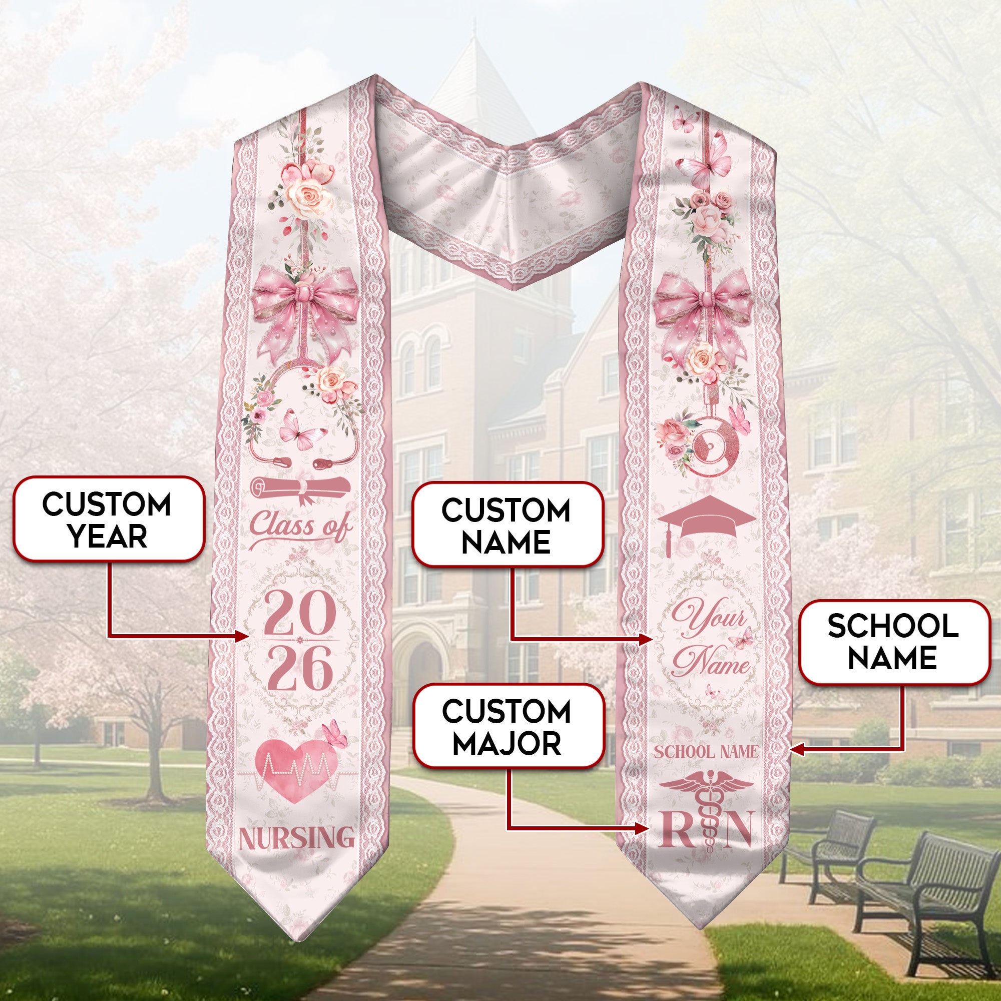 Customized RN Graduation Stole for Nurses, Professional Nursing Ceremony Sash Celebrating Class of 2026