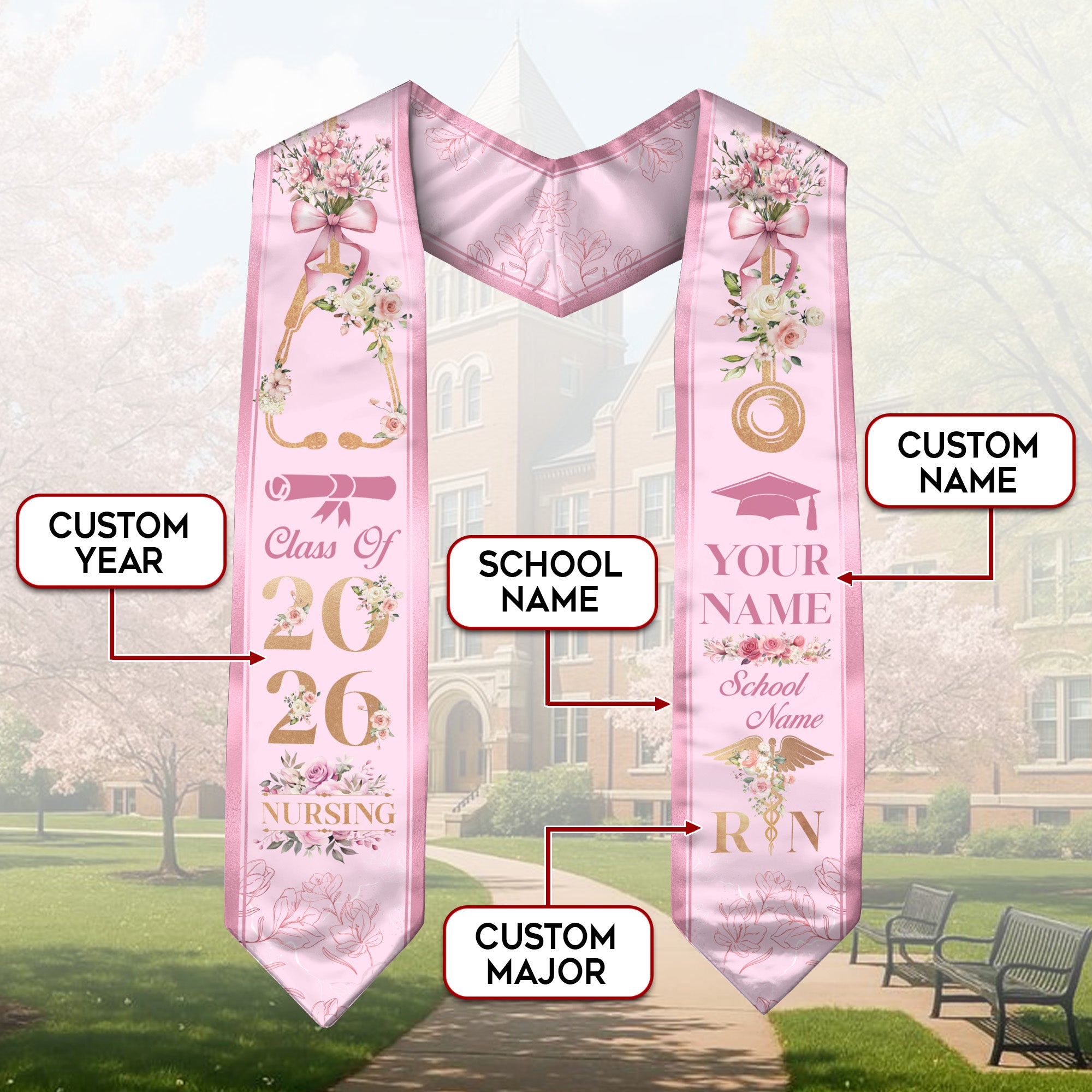 Customized Graduation Stole for Registered Nurses, Nursing School Ceremony Sash Class of 2026