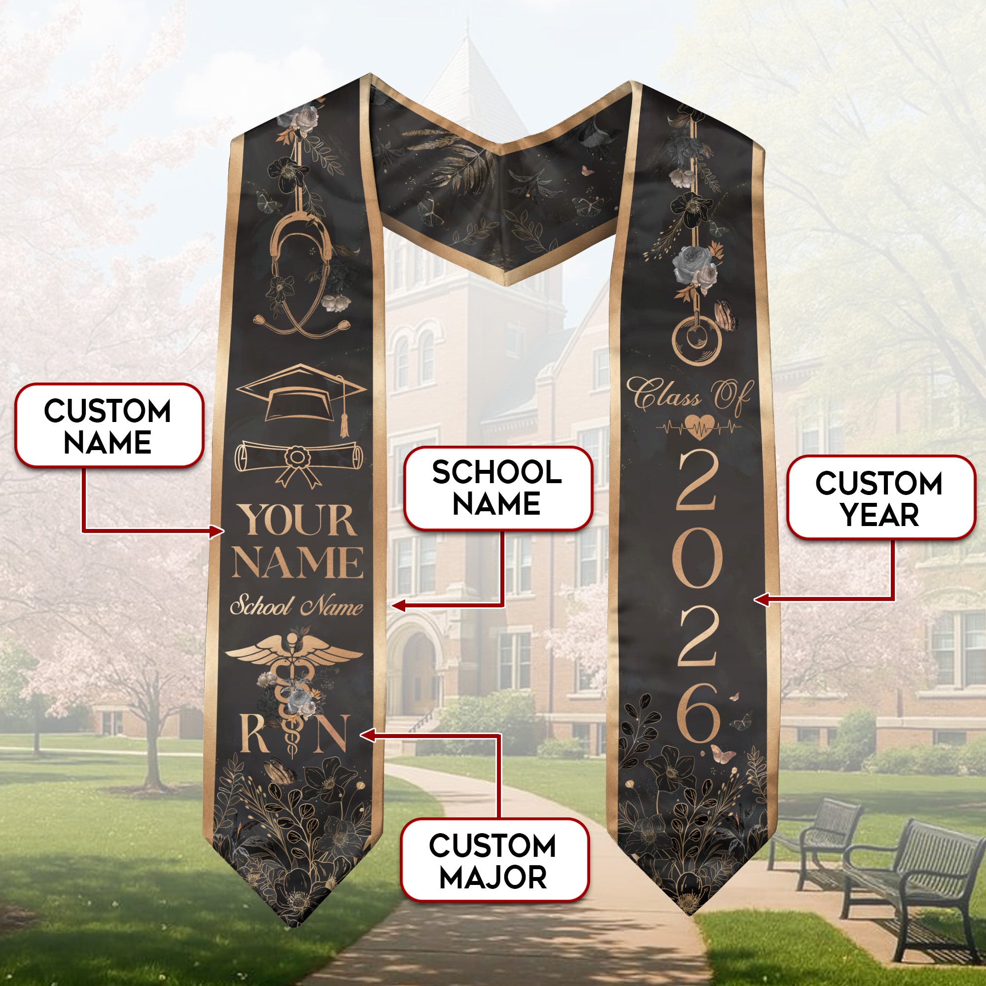 Customized RN Nursing Graduation Stole Featuring Professional Design, Nurse Sash for Class of 2026