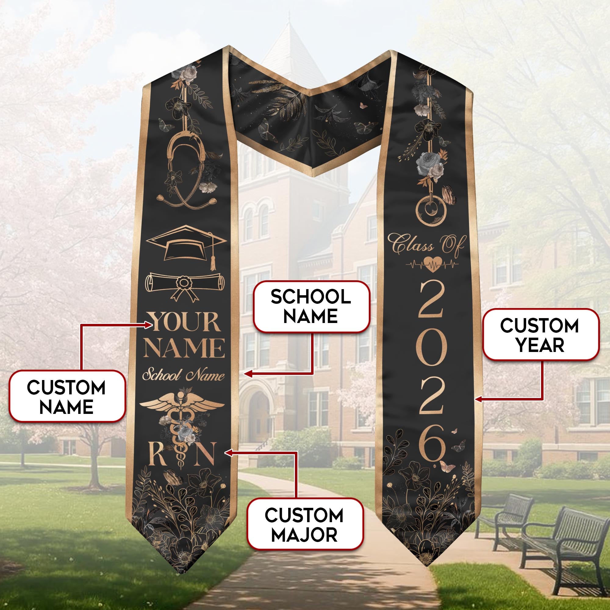 Customized RN Nursing Graduation Stole Featuring Professional Design, Nurse Sash for Class of 2026