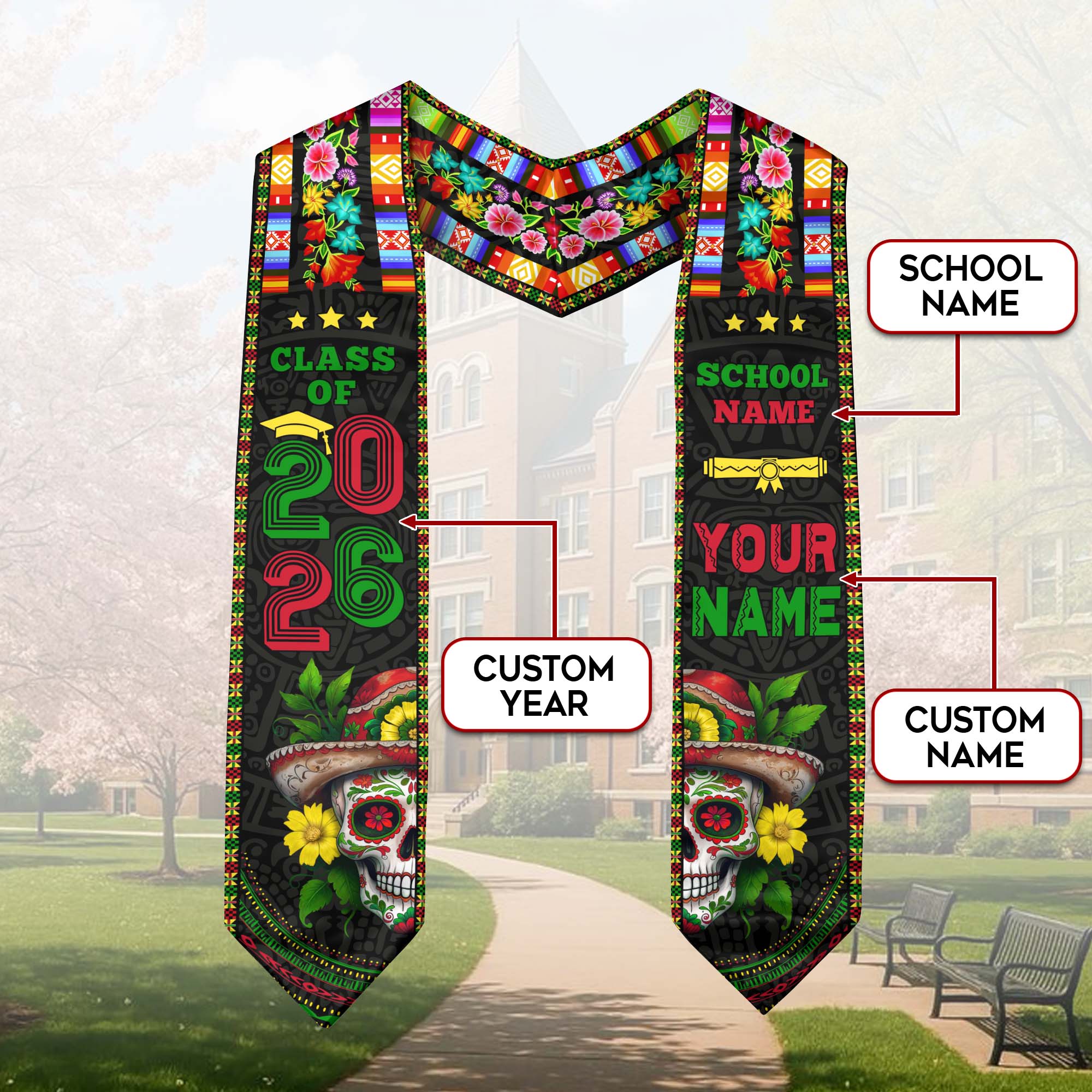 Mexican Graduation Sash for Class of 2026, Mexican American Flag Stole, Mexico Sash