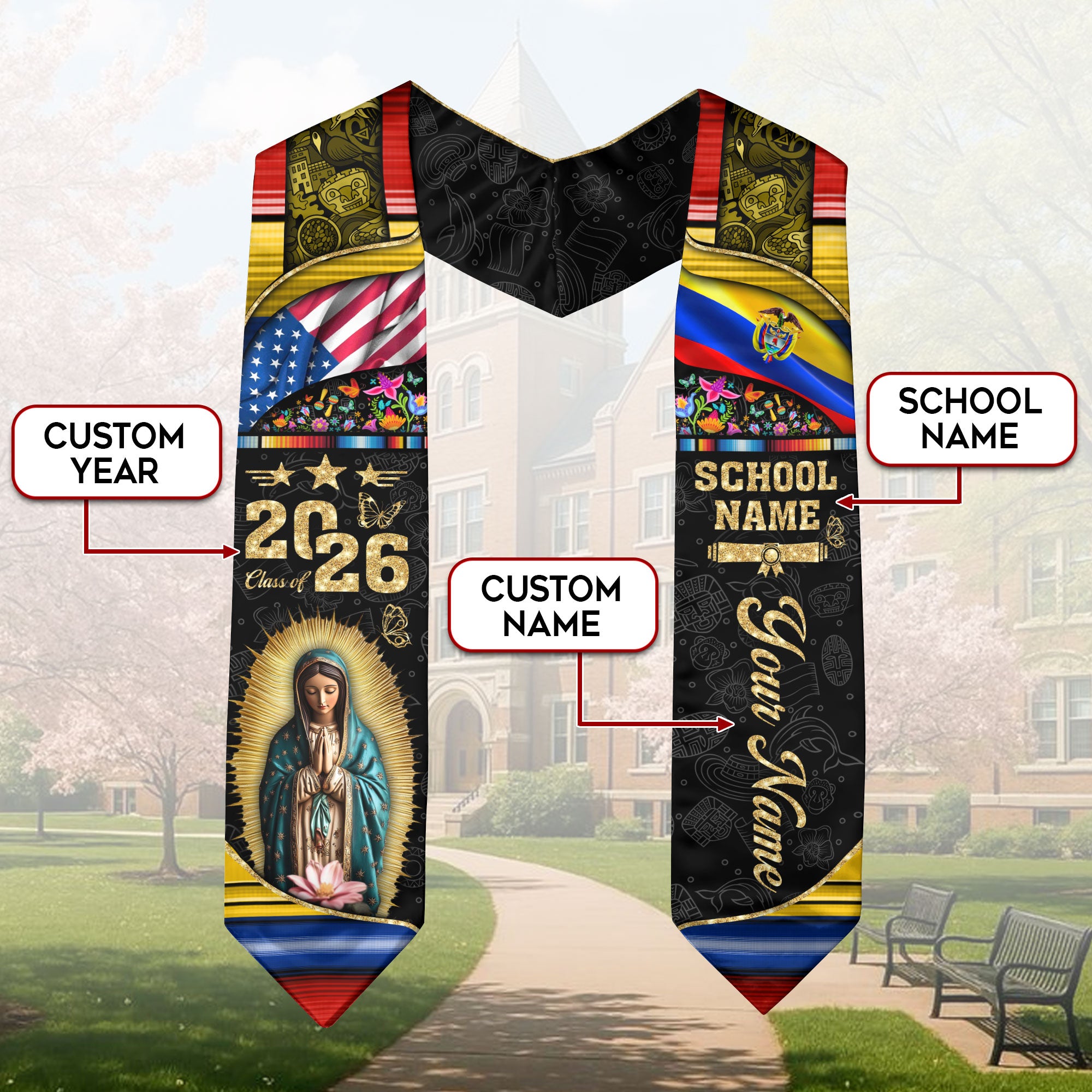 Customized Colombia Graduation Stole Featuring Cultural Flag Elements, Graduation Sash 2026