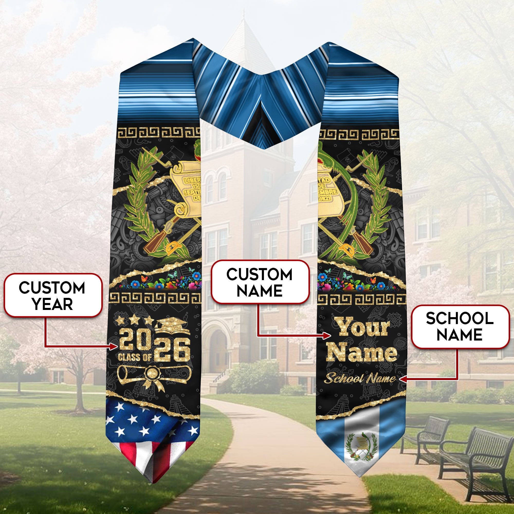 Customized Guatemala Graduation Stole Inspired by Guatemalan Flag Design, Graduation Sash 2026