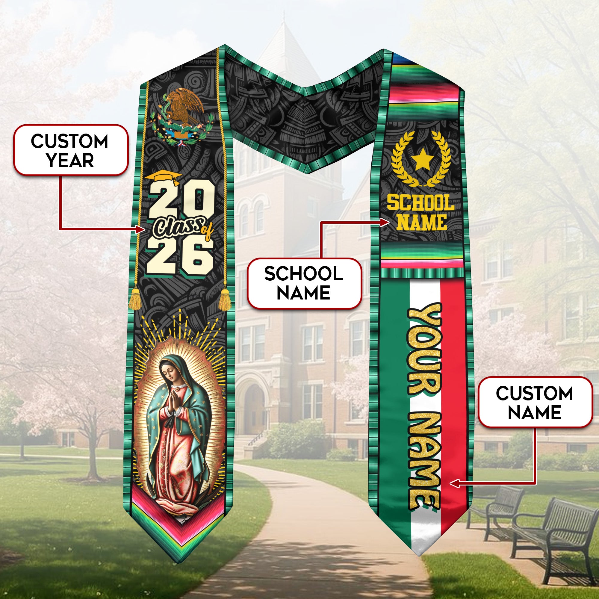 Mexico Graduation Stole 2026, Mexico Flag Sash, Bespoke Touch for Class of 2026 Graduates