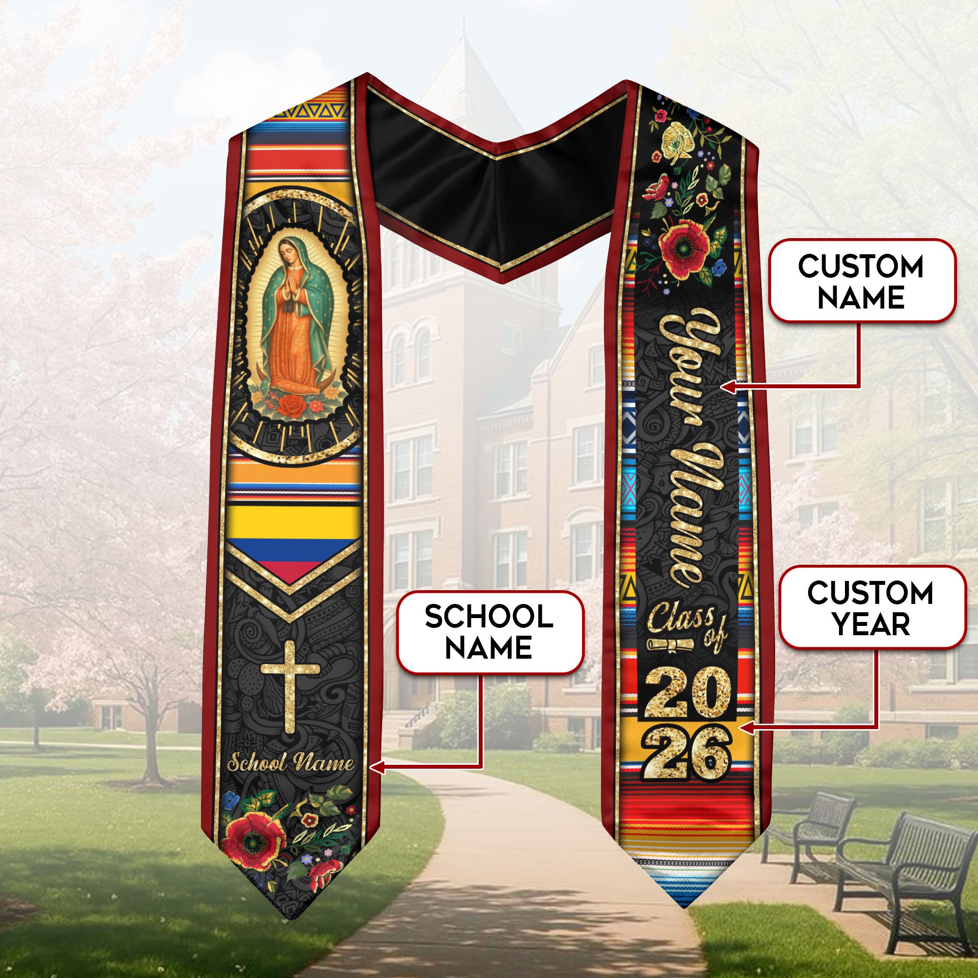 Customized Colombia Graduation Stole with Colombian Flag Inspired Design, Graduation Sash for Class of 2026