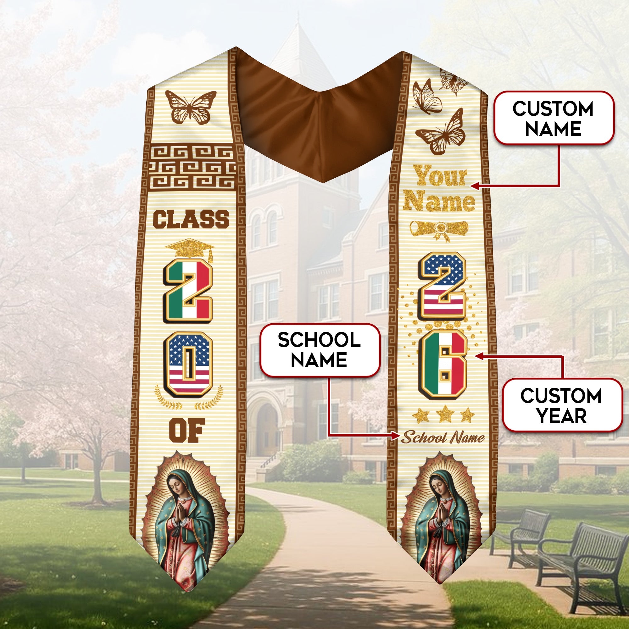 Class of 2026 Mexico Graduation Sash, Mexican Flag Stole, Custom-Ready Graduation Style