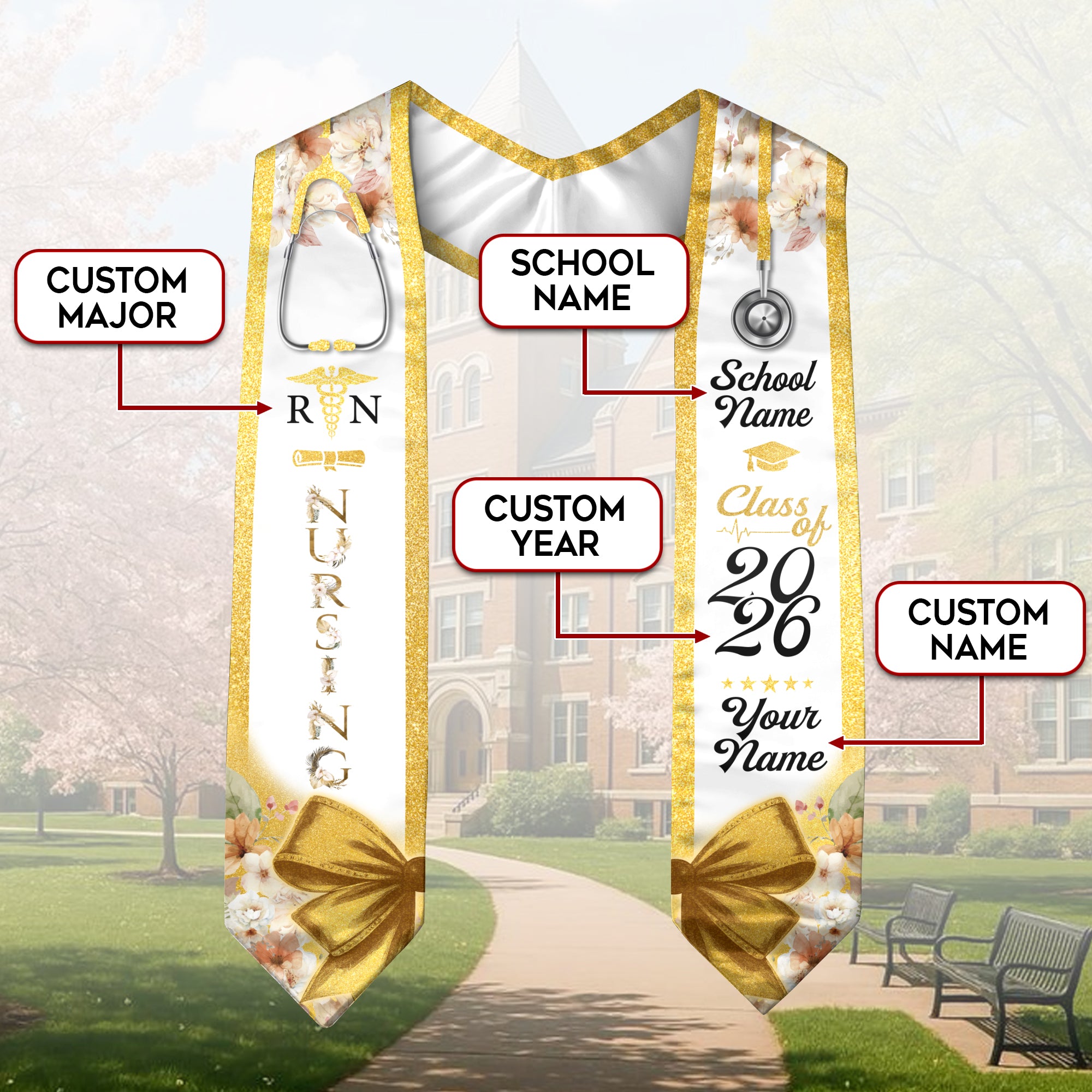 Customized Nursing Graduation Sash for RN and BSN Graduates, Ceremony Stole Class of 2026