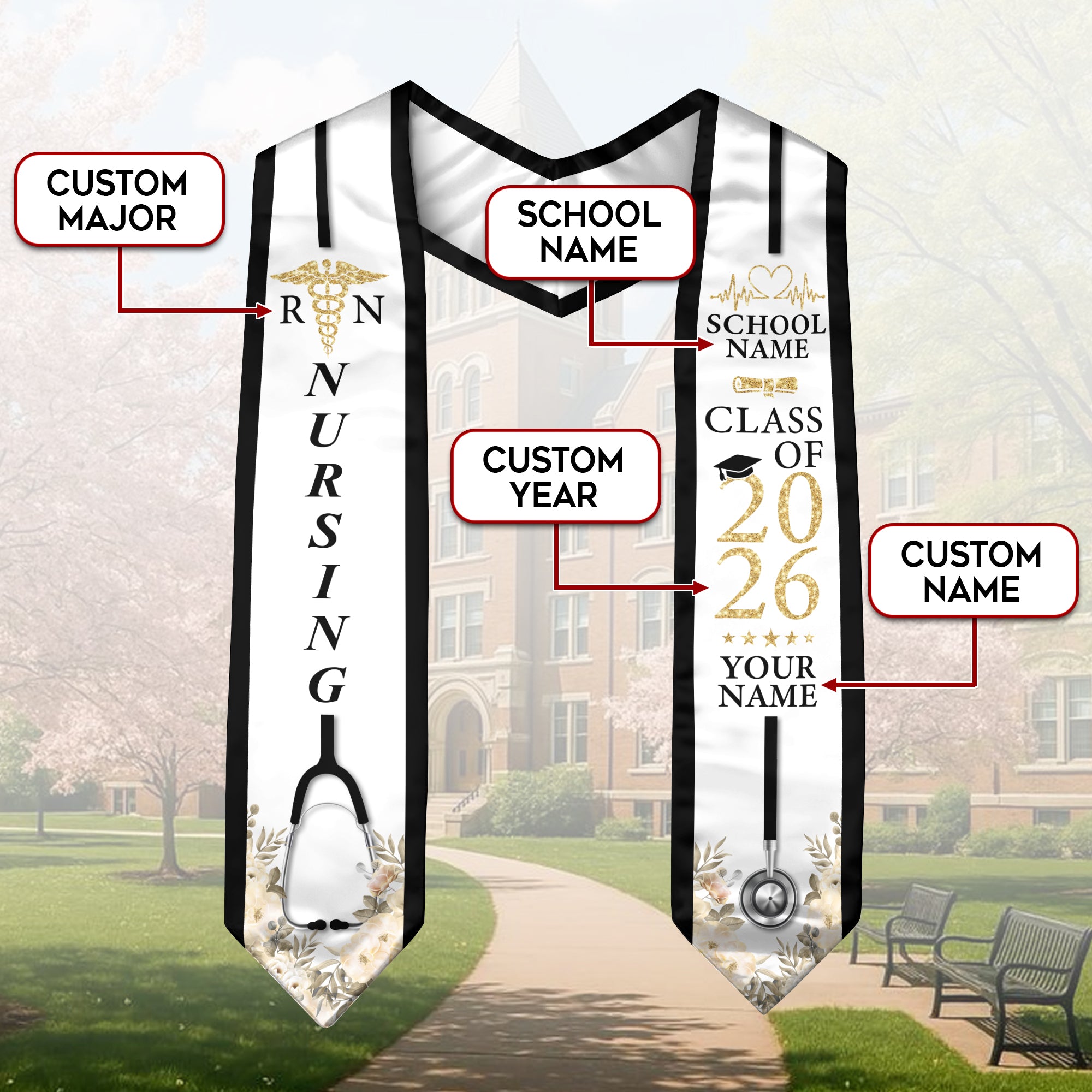 Customized Graduation Stole for Nursing Students, RN BSN Nurse Ceremony Sash for Class of 2026