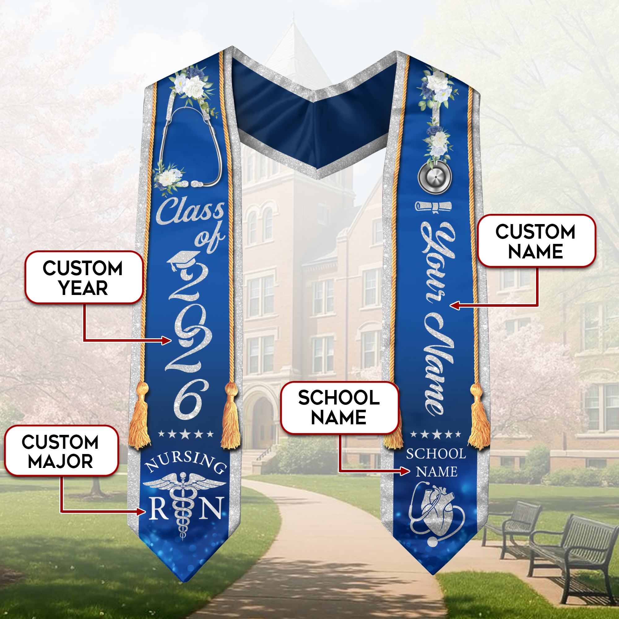 Customized RN Nurse Graduation Stole Highlighting Nursing Achievement, Graduation Sash 2026