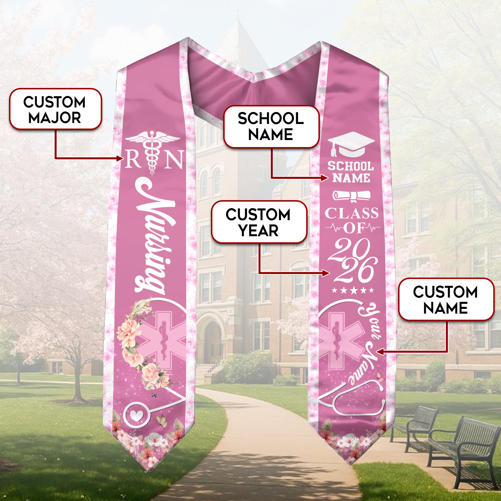 Customized Nursing Graduation Stole for Healthcare Graduates, RN Ceremony Sash Class of 2026