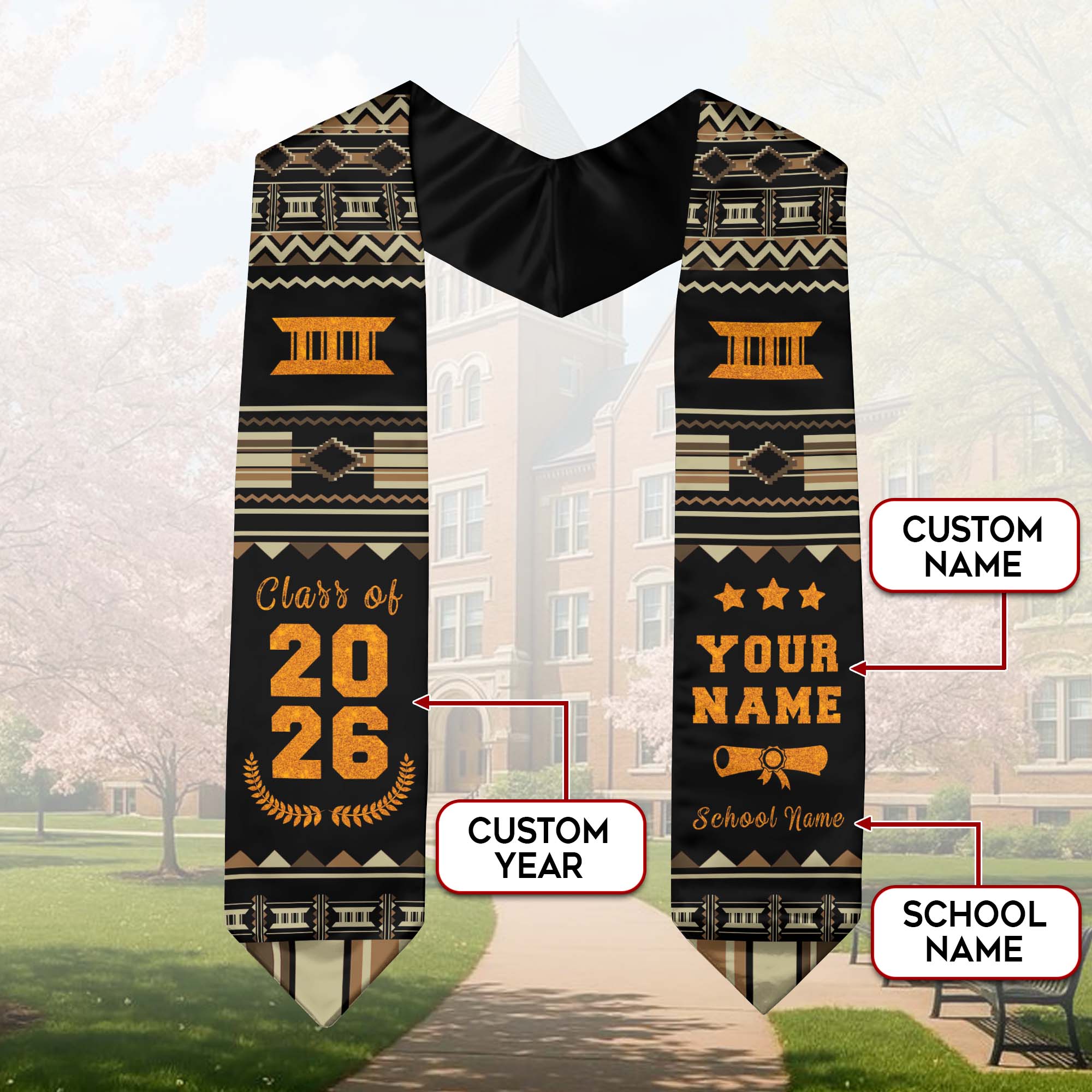 Africa Flag Graduation Stole 2026, Africa Graduation Sash, Signature Detail for Graduates