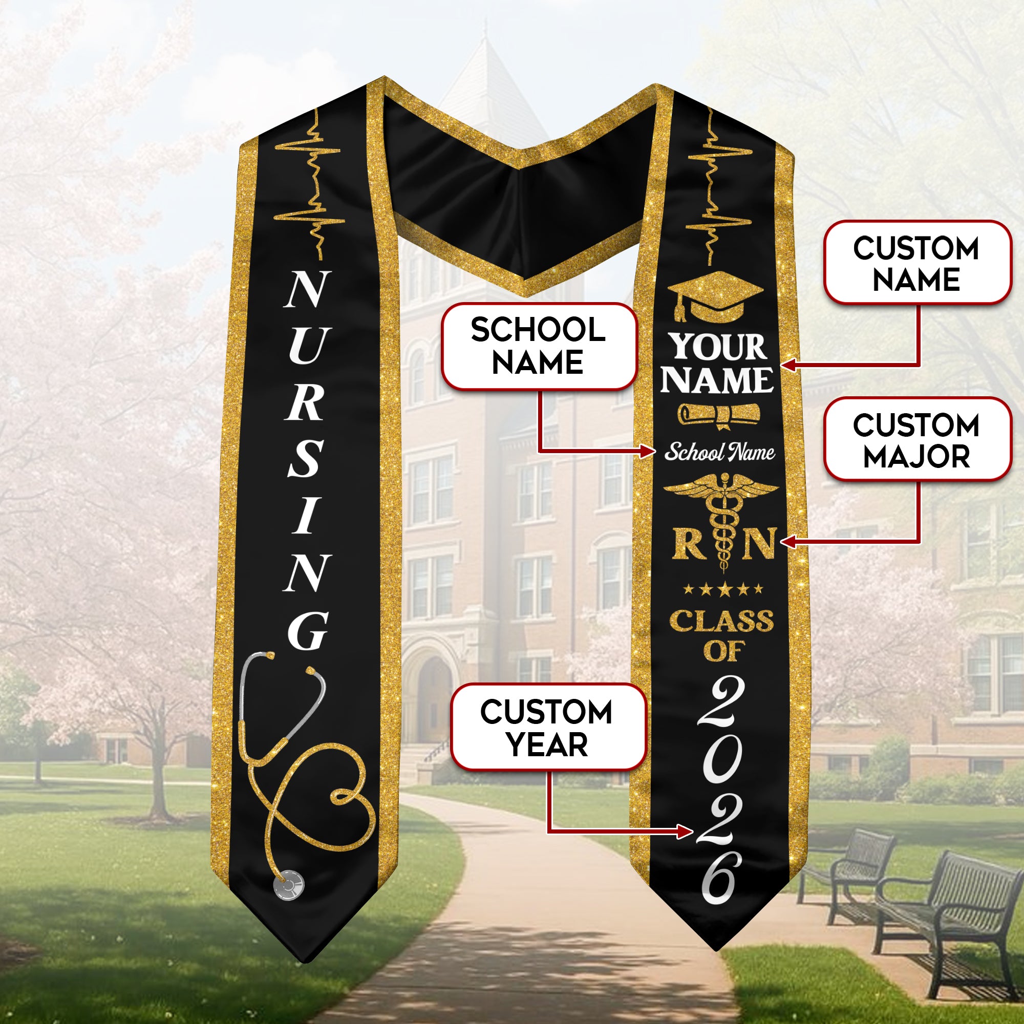 Customized Graduation Stole for RN and BSN Students Nursing School, Sash 2026