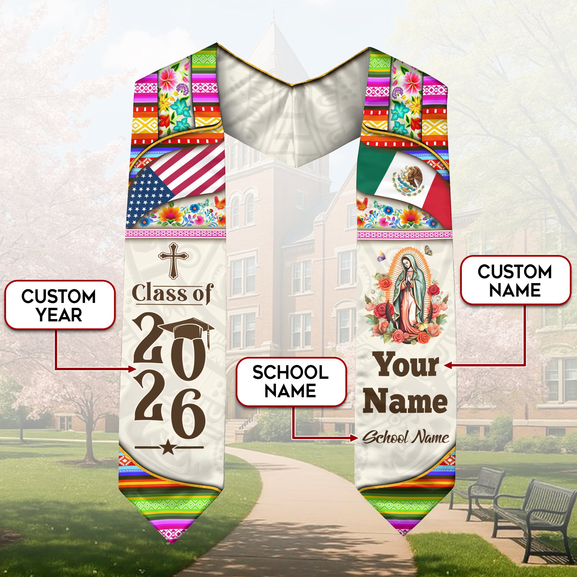 Mexico Graduation Sash 2026, Mexican Flag Stole, Mexican Stole, Custom Graduation Stole