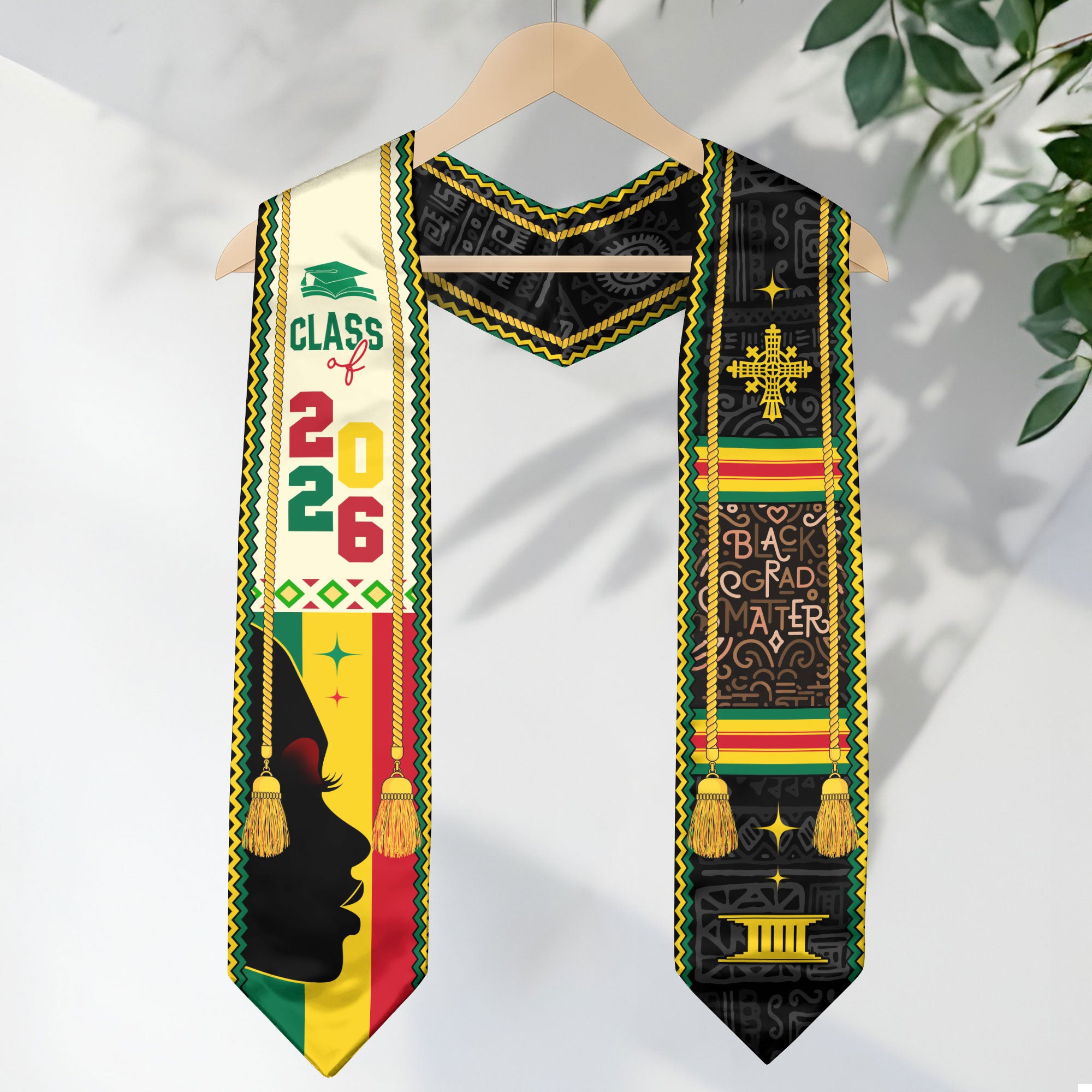 Black Grads Matter Graduation Stole 2026, Pan-African African Print Graduation Stole
