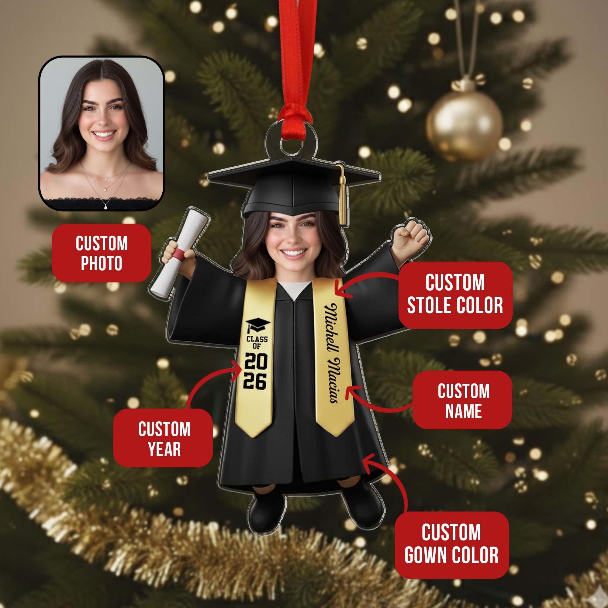 Custom Photo Class Of 2026 Senior Name School Graduation Ornament