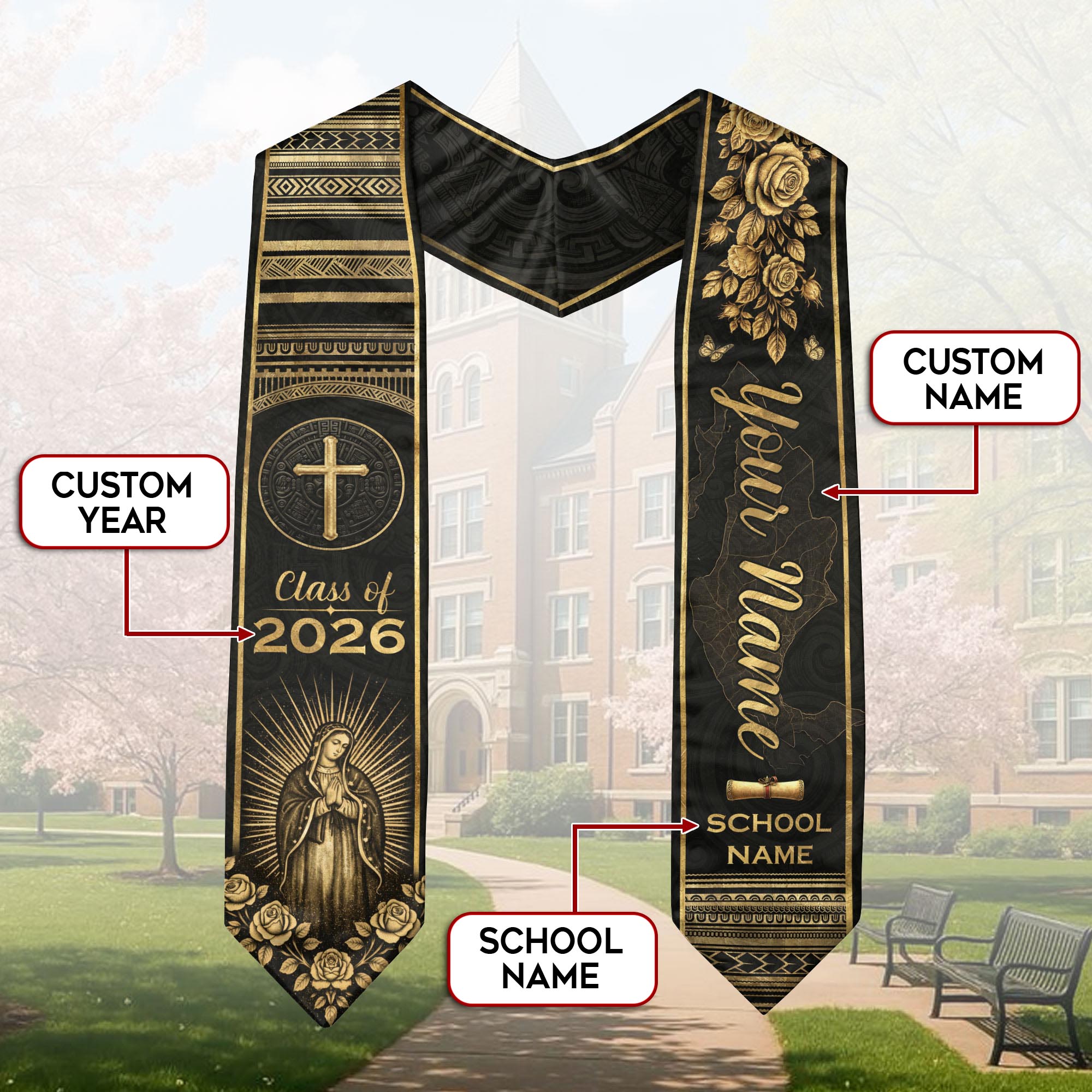 2026 Mexico Flag Graduation Stole, Mexican Sash for Grads, Add Name & Year Option
