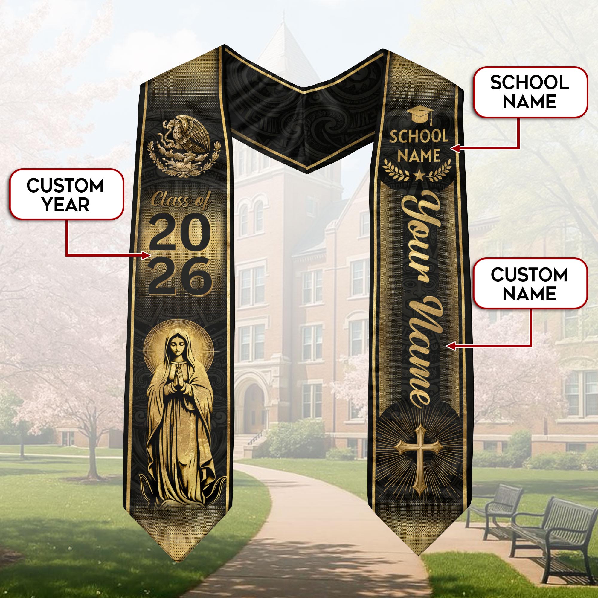 Mexican American Flag Graduation Sash 2026, Mexico Stole for Graduation, Name Add-On
