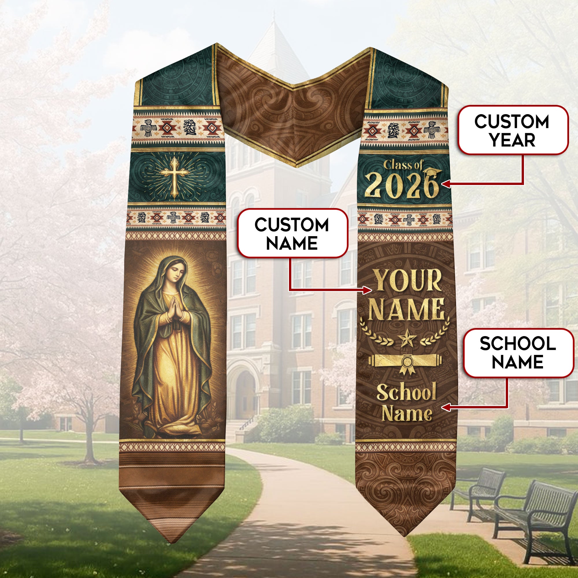 Mexican Graduation Stole 2026, Mexico Flag Sash for Grads, Add Your Details at Checkout