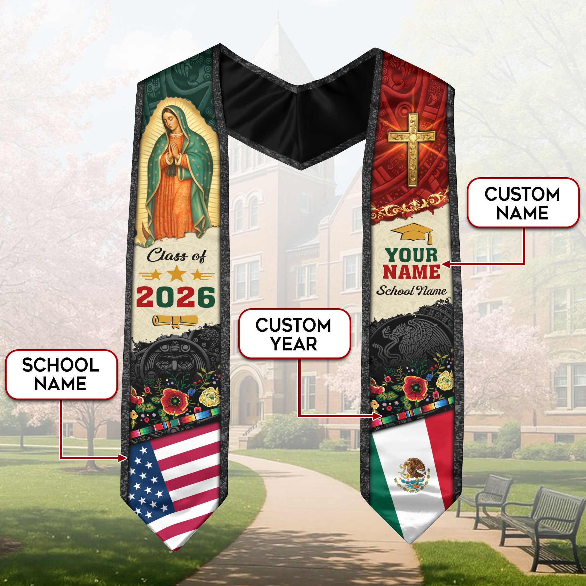 Customized Mexico Graduation Stole Inspired by Mexican Flag Design, Graduation Sash 2026