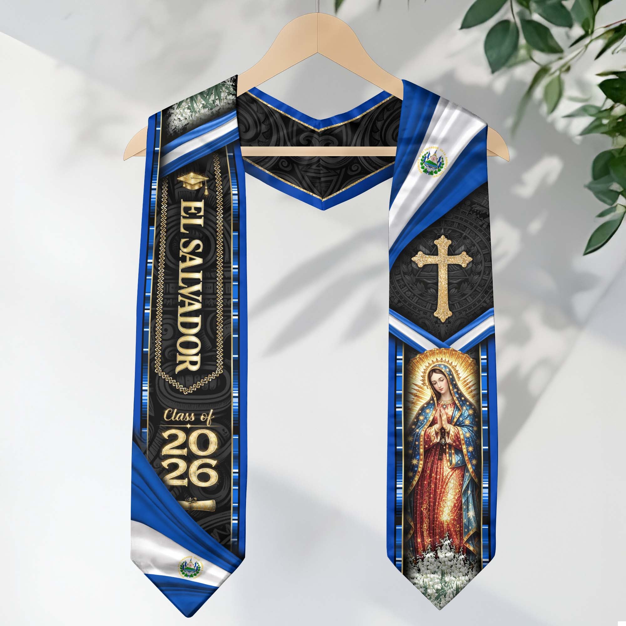 El Salvador Graduation Stole 2026 - Virgin Mary & Cross Class of 2026 Sash