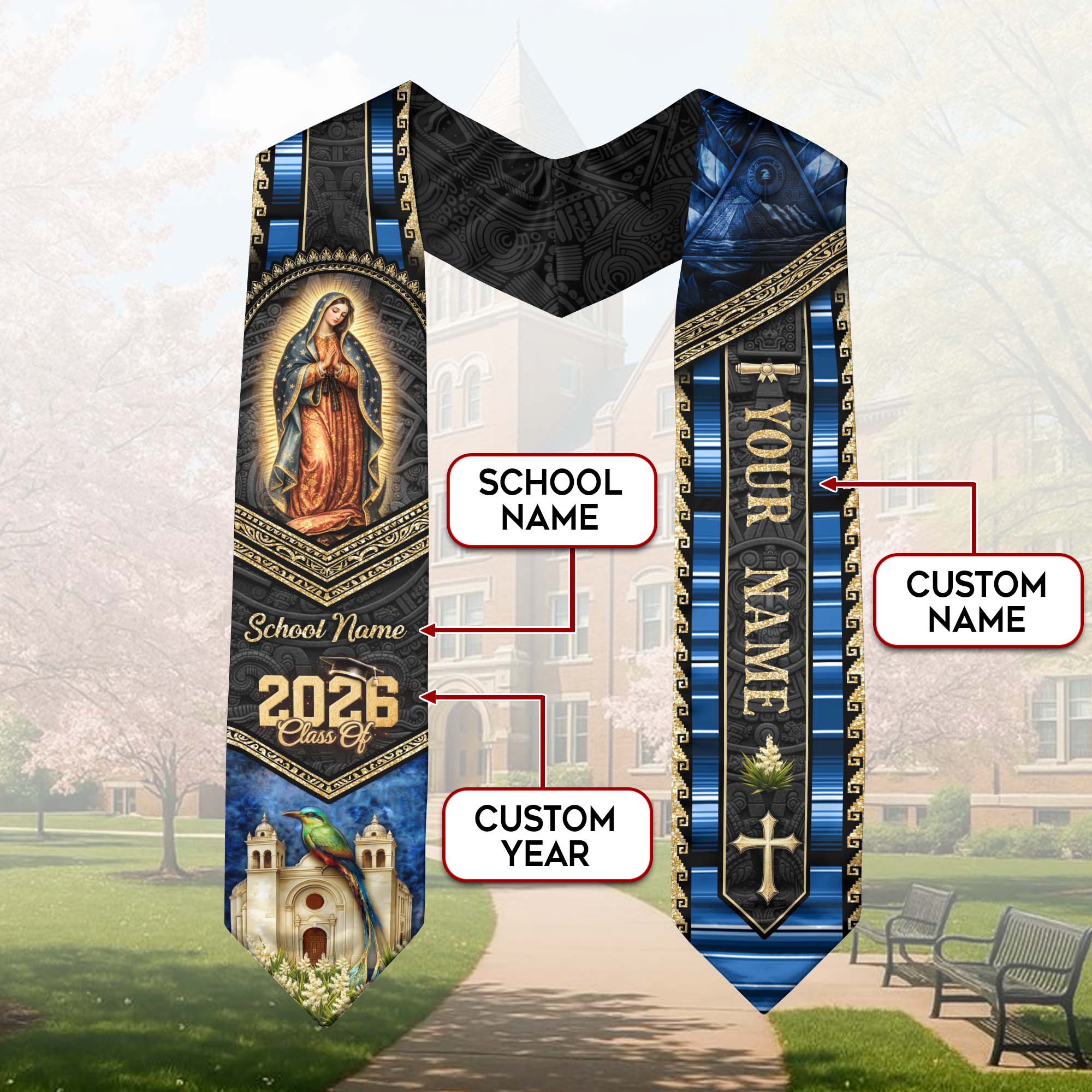 El Salvador Graduation Stole Class of 2026 - Personalized Torogoz Heritage Sash