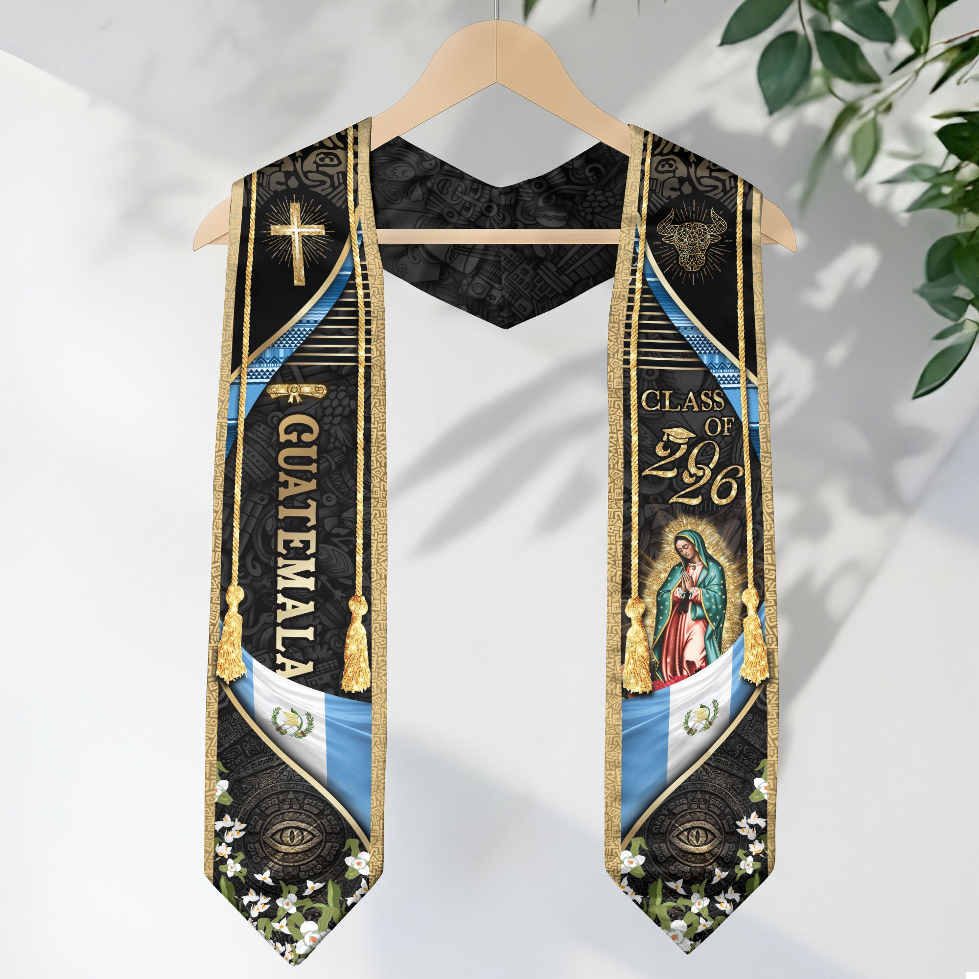 Guatemala Graduation Stole 2026, Guatemalan Flag Ceremony Sash, Elegant Gold Academic Design