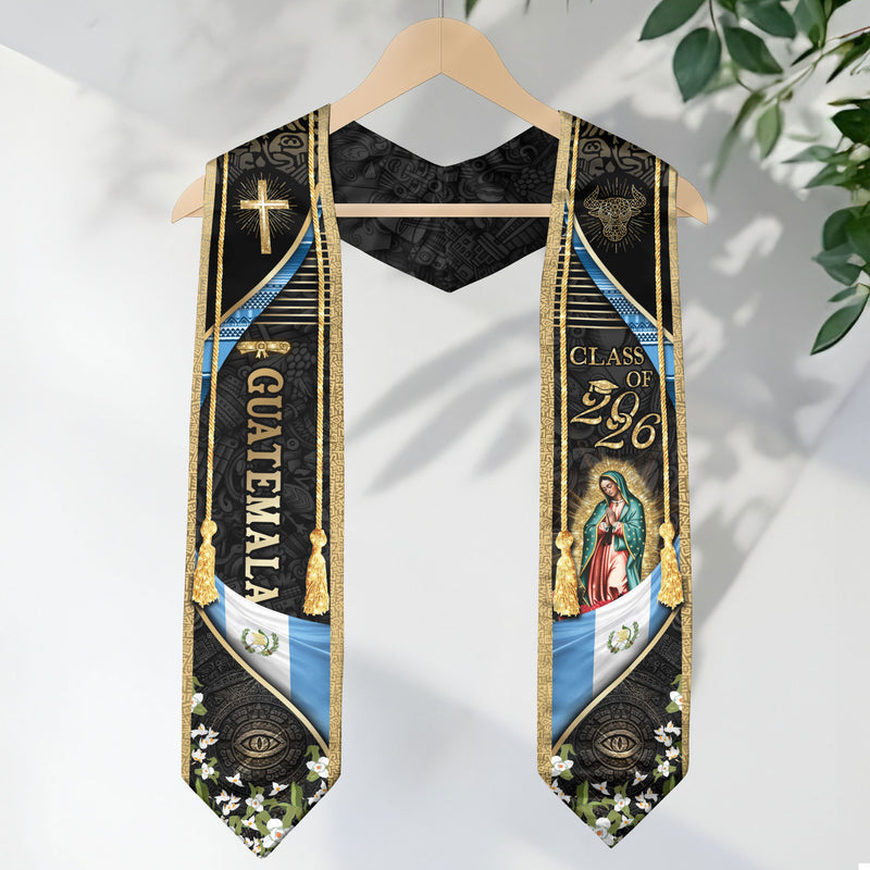 Guatemala Graduation Stole 2026, Guatemalan Flag Ceremony Sash, Elegant Gold Academic Design