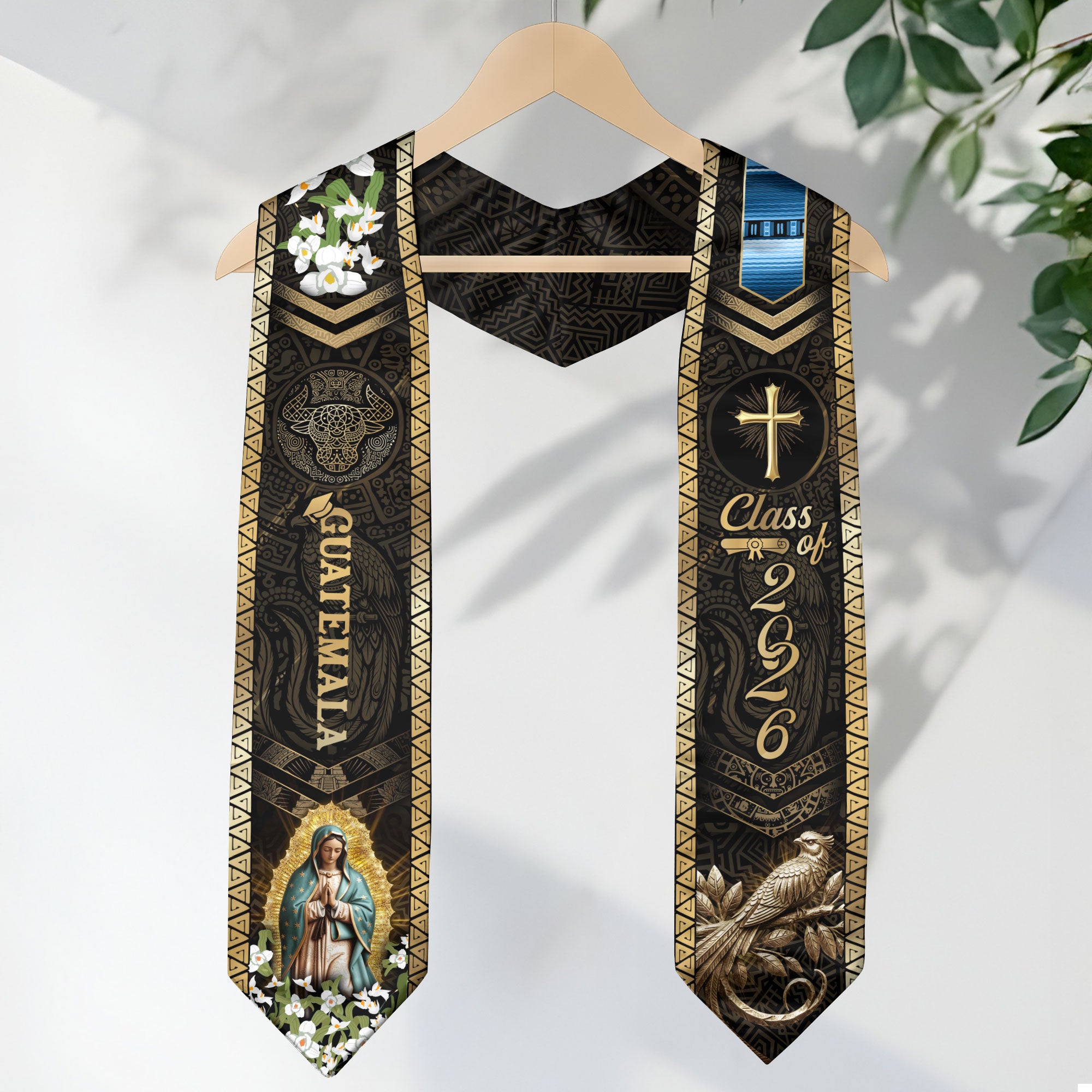 Guatemalan Graduation Stole 2026, Religious Academic Sash, Elegant Virgin Mary Design