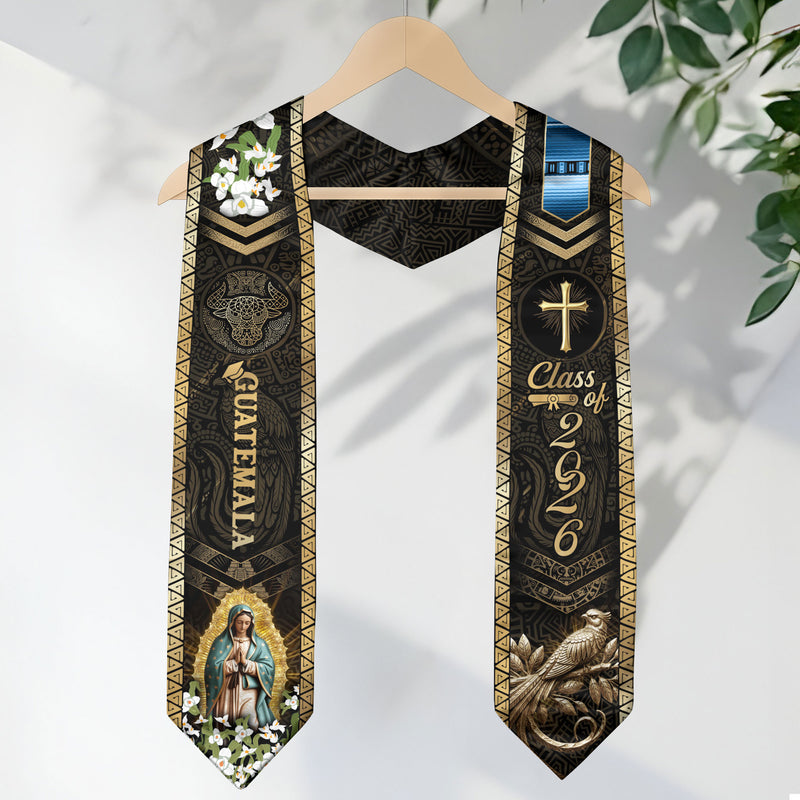 Guatemalan Graduation Stole 2026, Religious Academic Sash, Elegant Virgin Mary Design