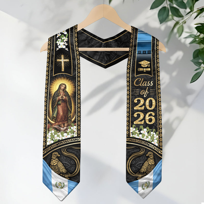 Guatemala Graduation Stole 2026, Guatemalan Flag Academic Sash, Faith Inspired Gold Design
