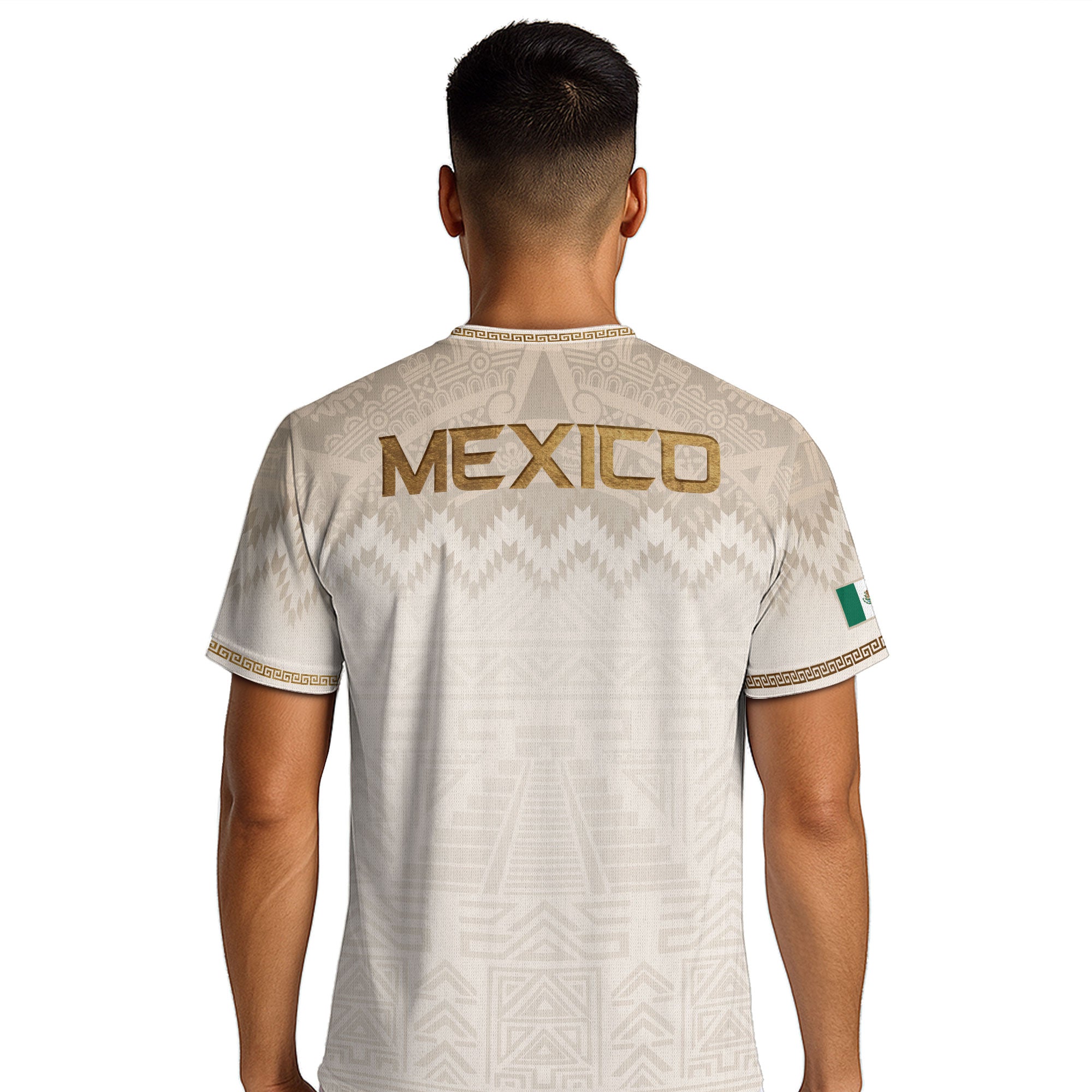 Hung Test Mexico Heritage Orgullo Mexicano Beige Gold Aztec Pyramid Sun Stone Soccer Jersey