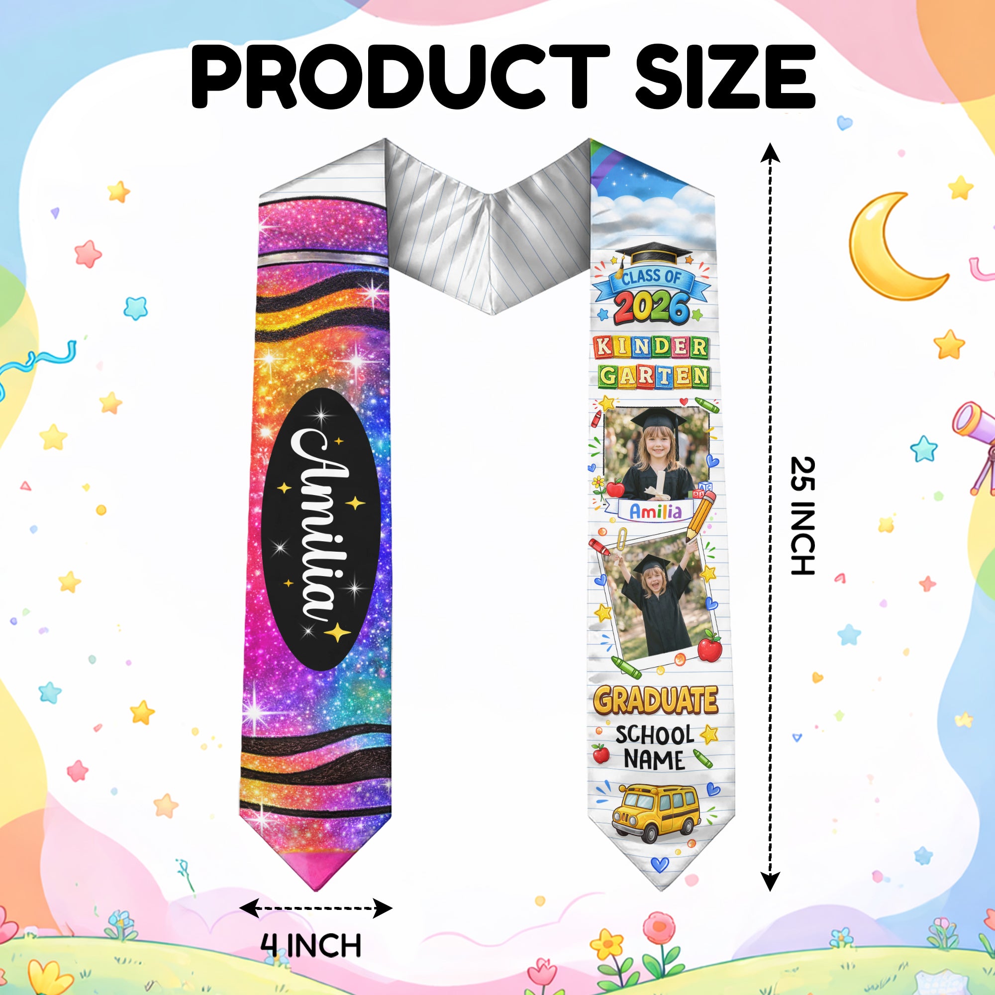 Custom Photo Graduation Stole for Kids - Personalized Class of 2026 Sash