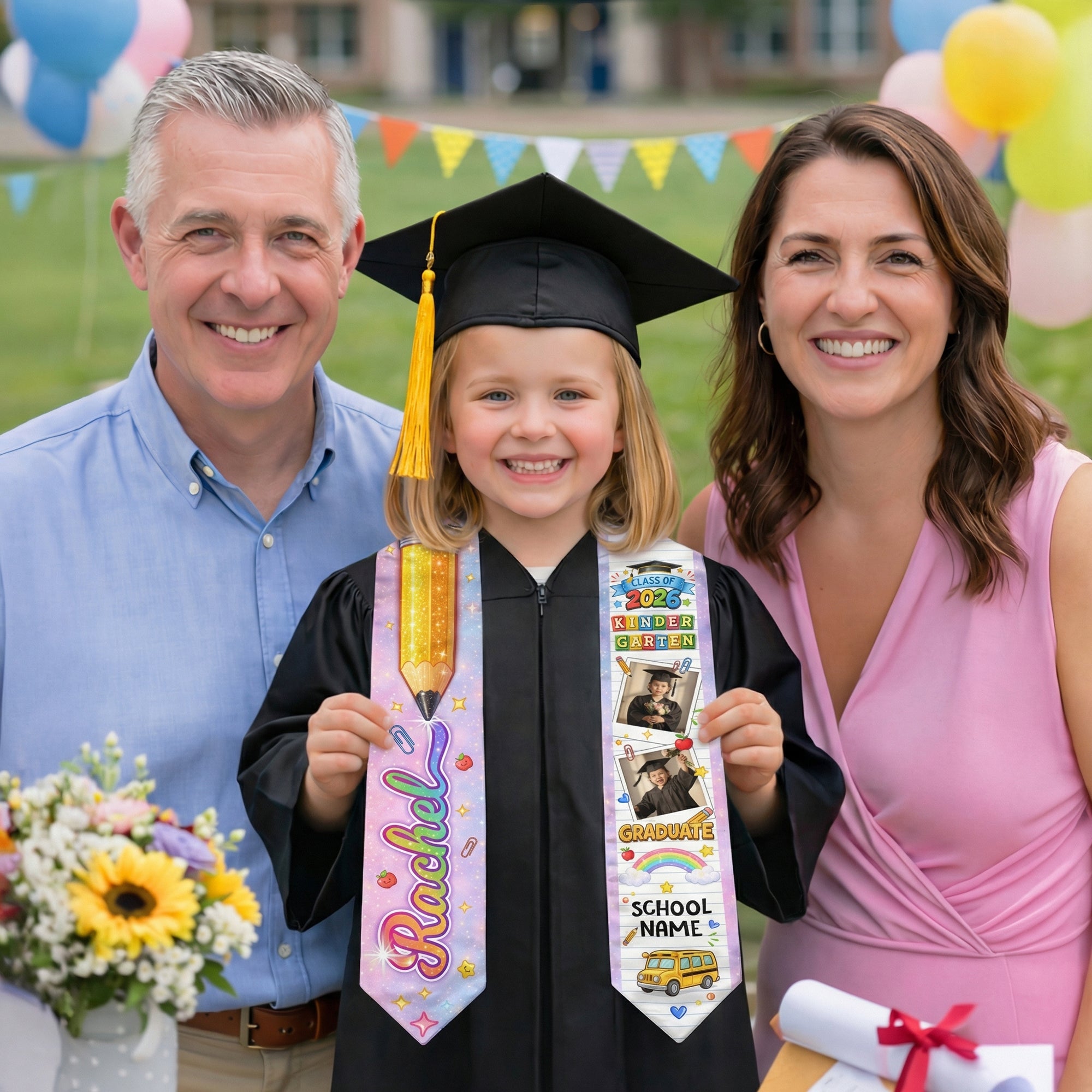 Personalized Kids Graduation Stole - Custom Photo & School Name Star 2026 Sash