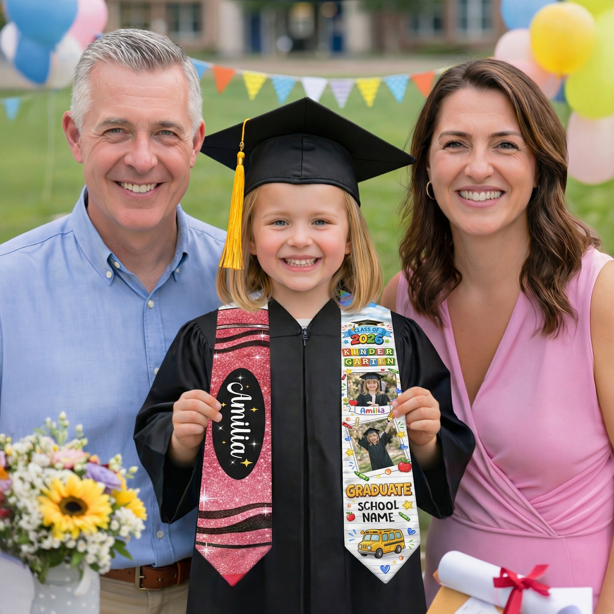 Custom Photo Graduation Stole for Kids - Personalized Class of 2026 Sash