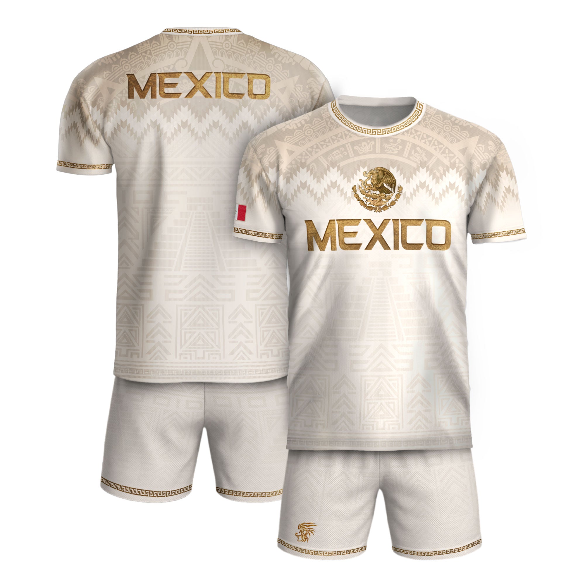 Hung Test Mexico Heritage Orgullo Mexicano Beige Gold Aztec Pyramid Sun Stone Soccer Jersey