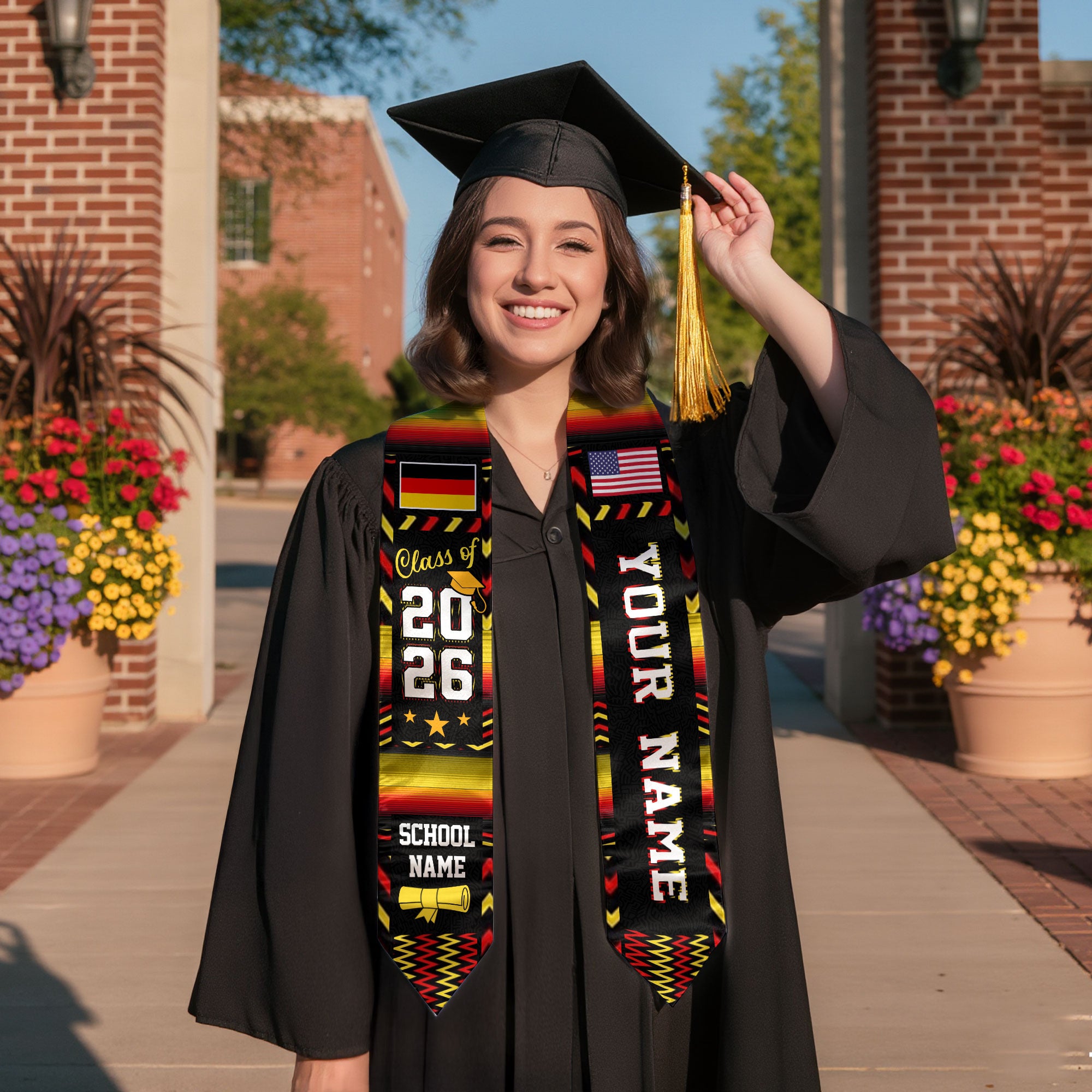 Germany Graduation Stole 2026, German Flag Sash, Graduation Stole with Custom Accent