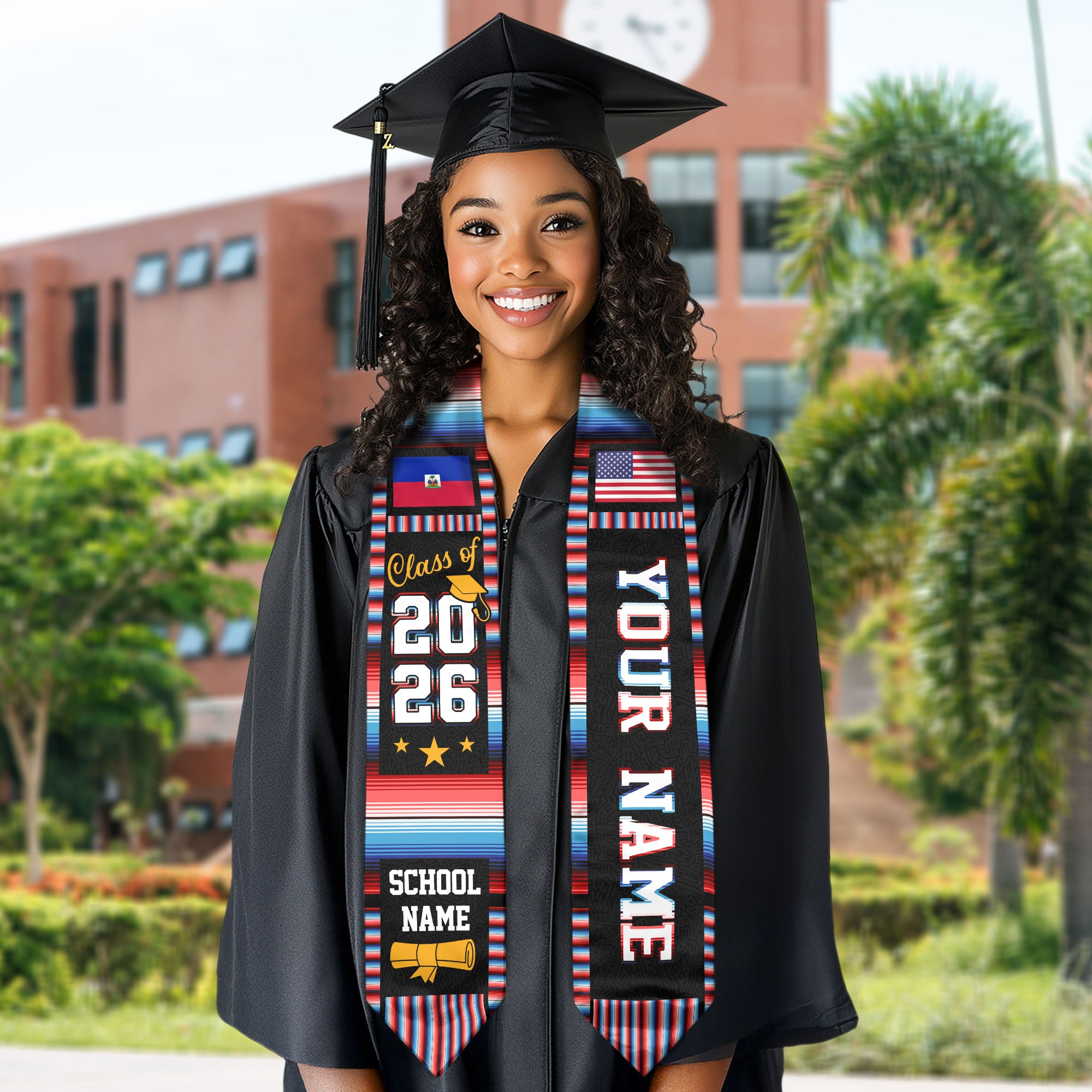 Haitian Graduation Stole 2026, Haiti Flag Sash, Class of 2026 Grad with Custom