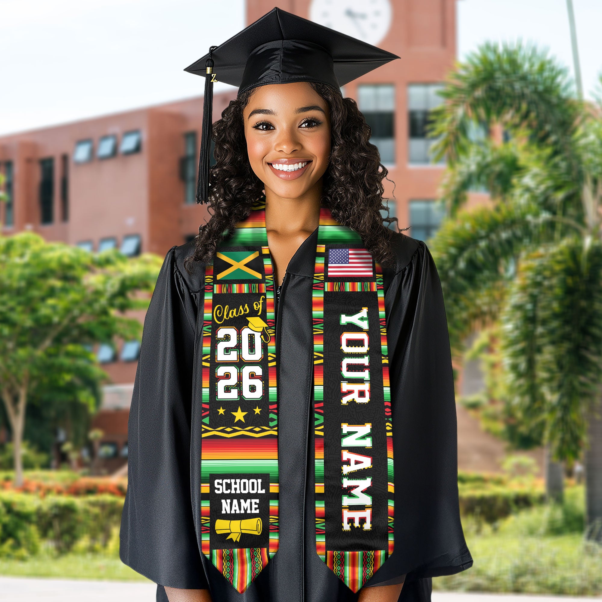 Jamaica Graduation Stole 2026, Jamaican Flag Sash, Class of 2026 Custom Trim for Grads