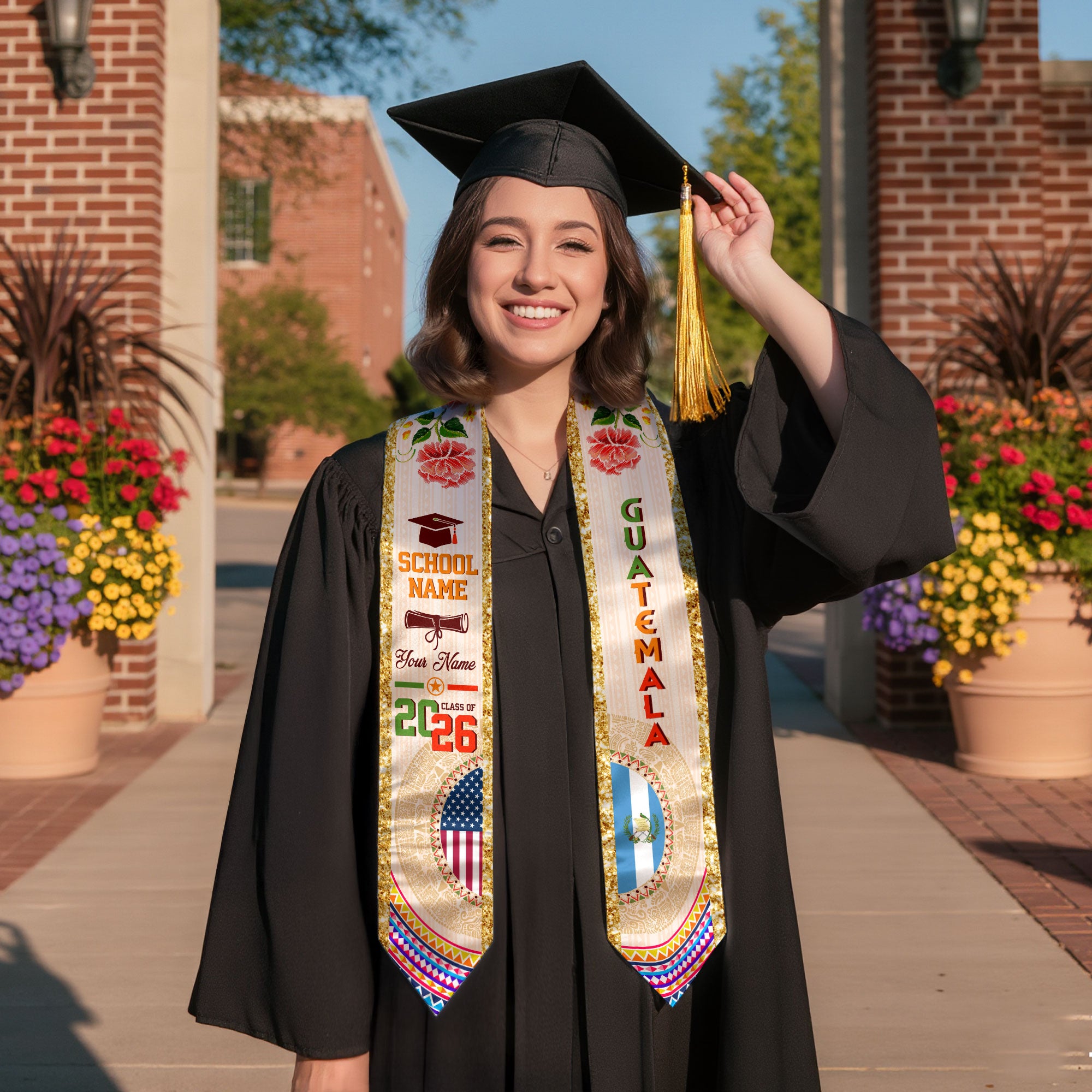 Guatemalan Flag Graduation Sash 2026, Guatemala Graduation Stole, Customizable Detail Stole