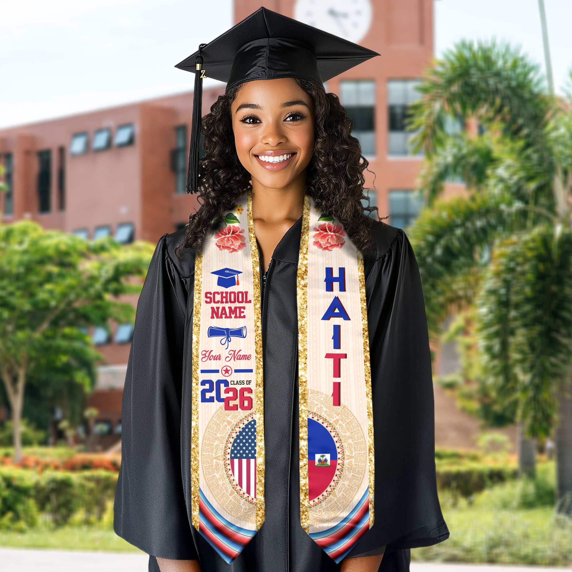 Haiti Flag Graduation Sash 2026, Haitian Stole for Grads, Custom Detail Option 2026