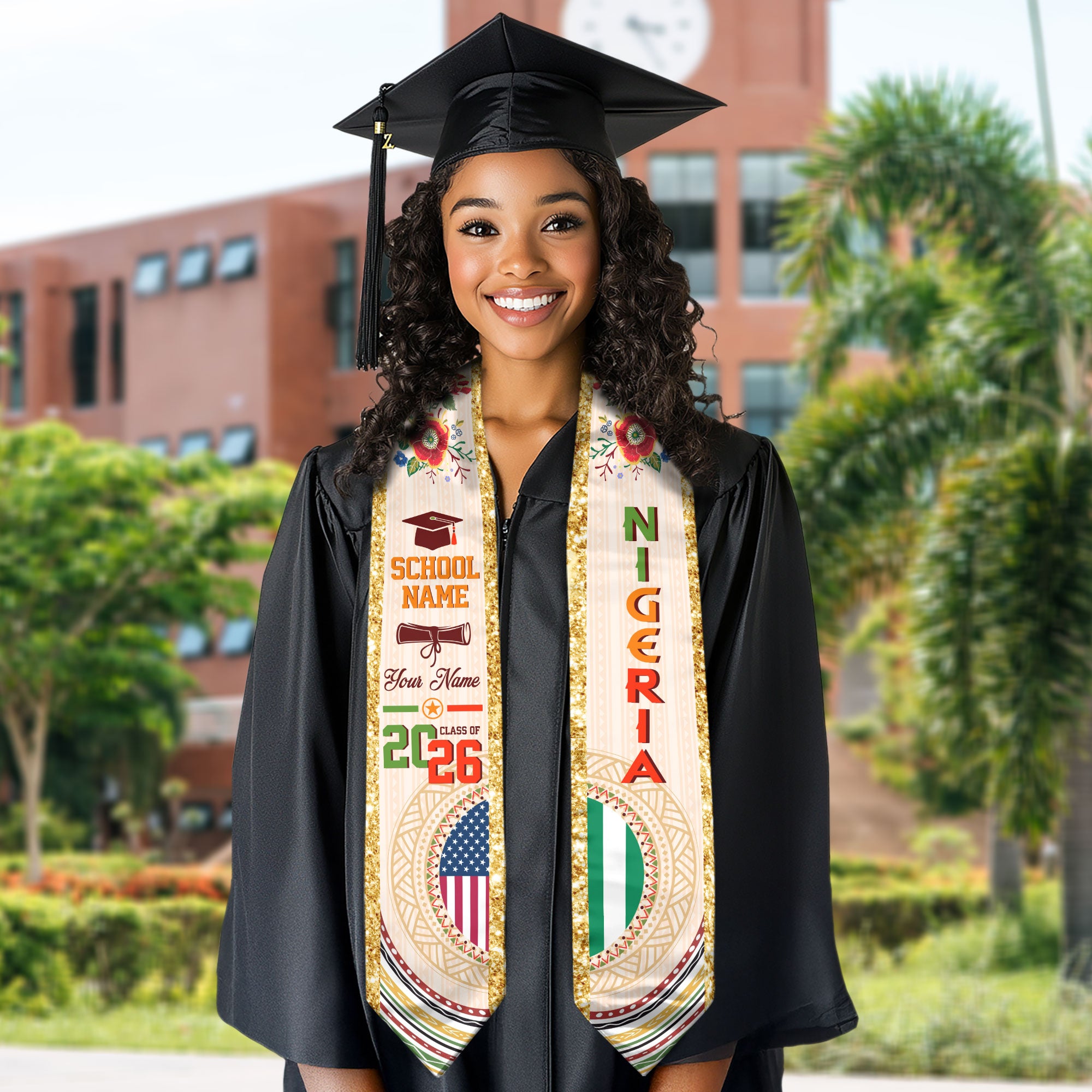 Nigerian Flag Graduation Sash 2026, Nigeria Stole, Custom Detail Option for Graduates